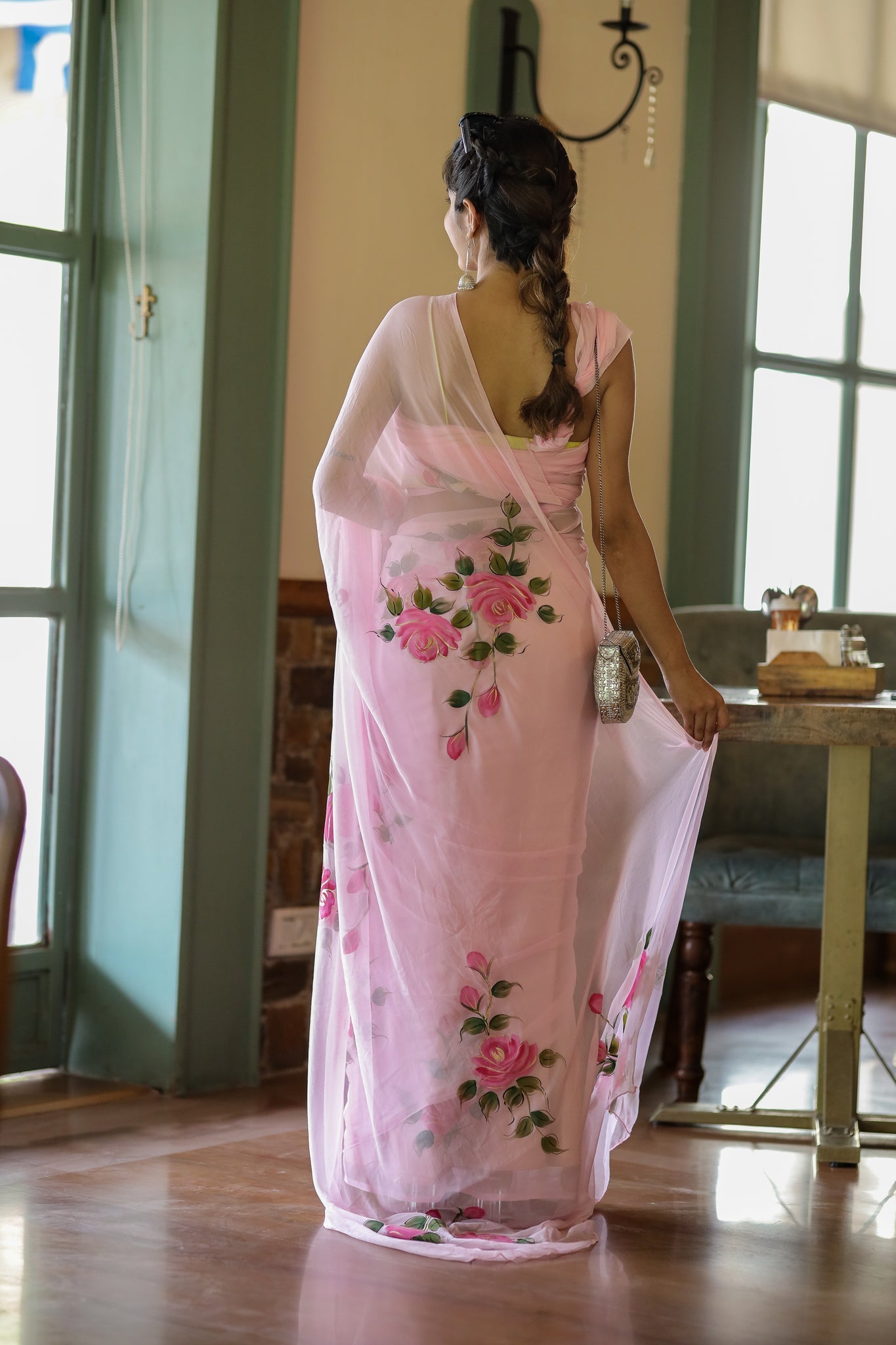 Baby pink Floral Printed Ready-to-Wear Saree 405