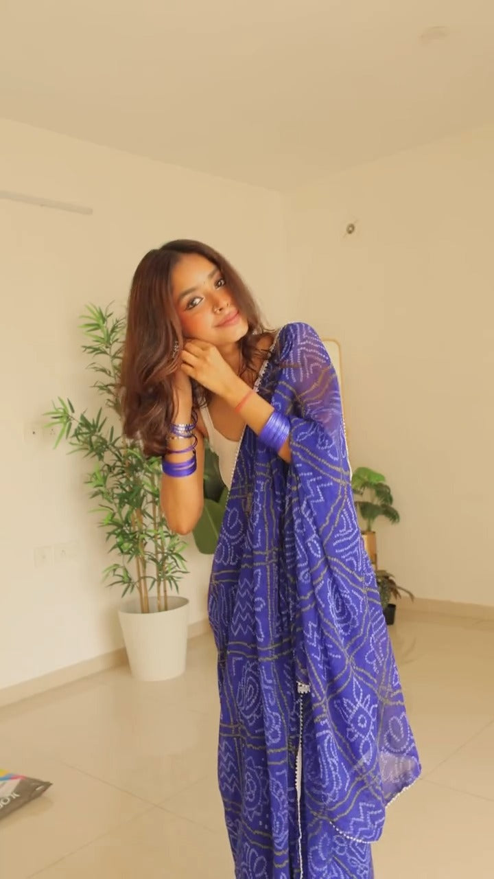 Dark Blue Spark Bandhani Saree Ready-to-Wear Saree 410