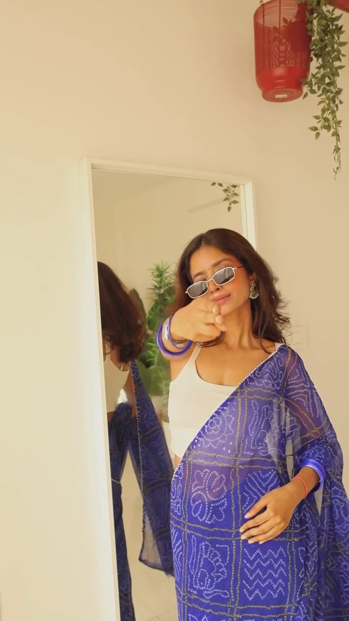 Dark Blue Spark Bandhani Saree Ready-to-Wear Saree 410