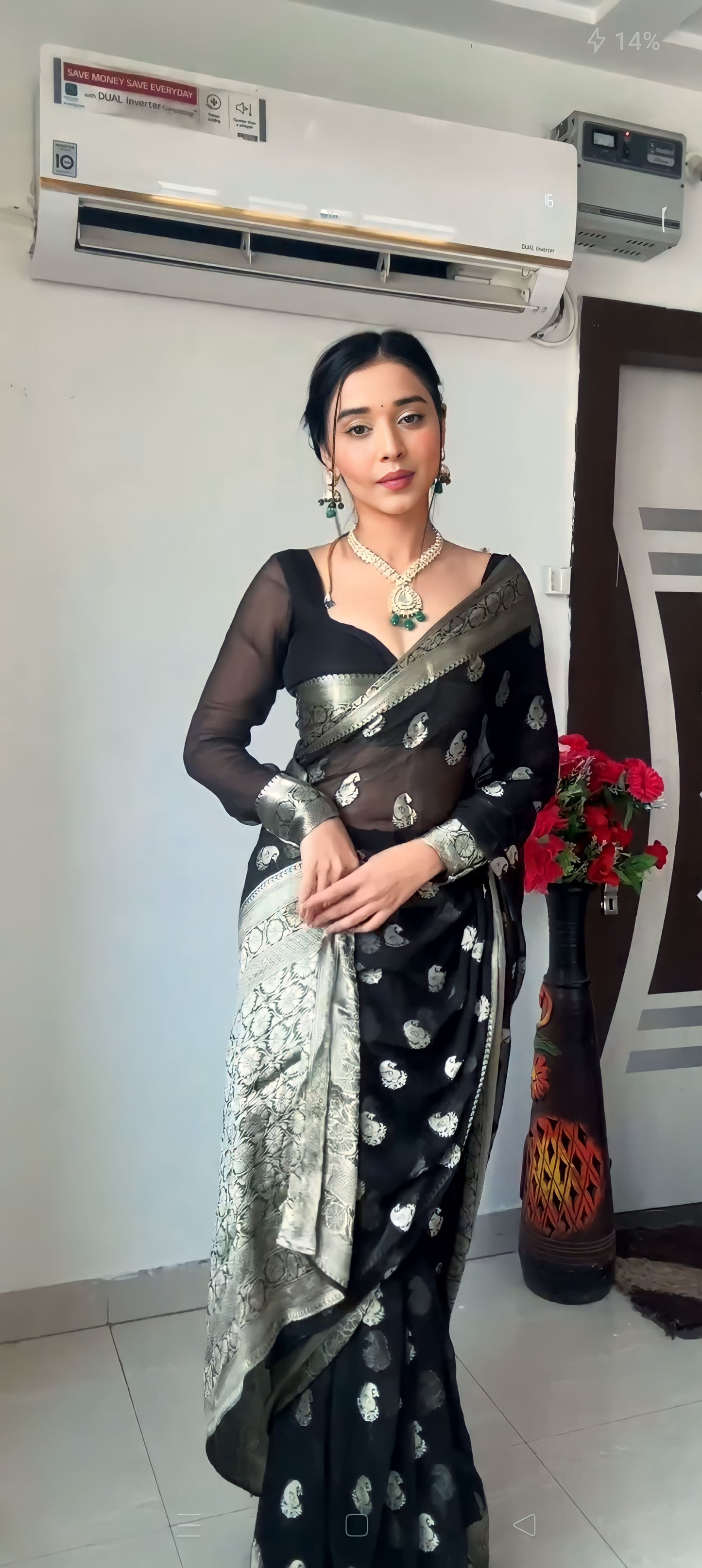 Black Banarsi Design Ready-to-Wear Saree 180