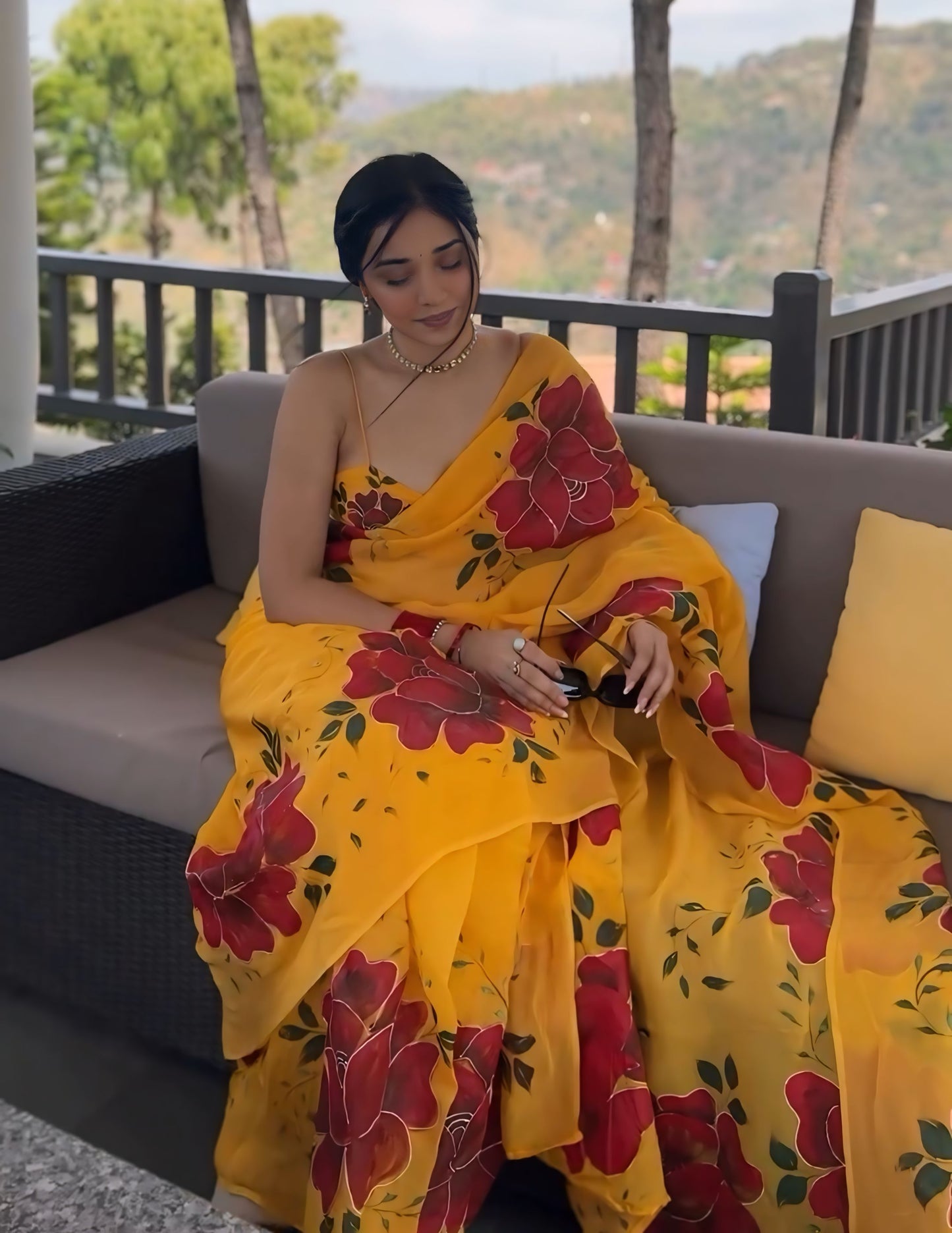 Yellow floral Printed Ready-to-Wear Saree-266