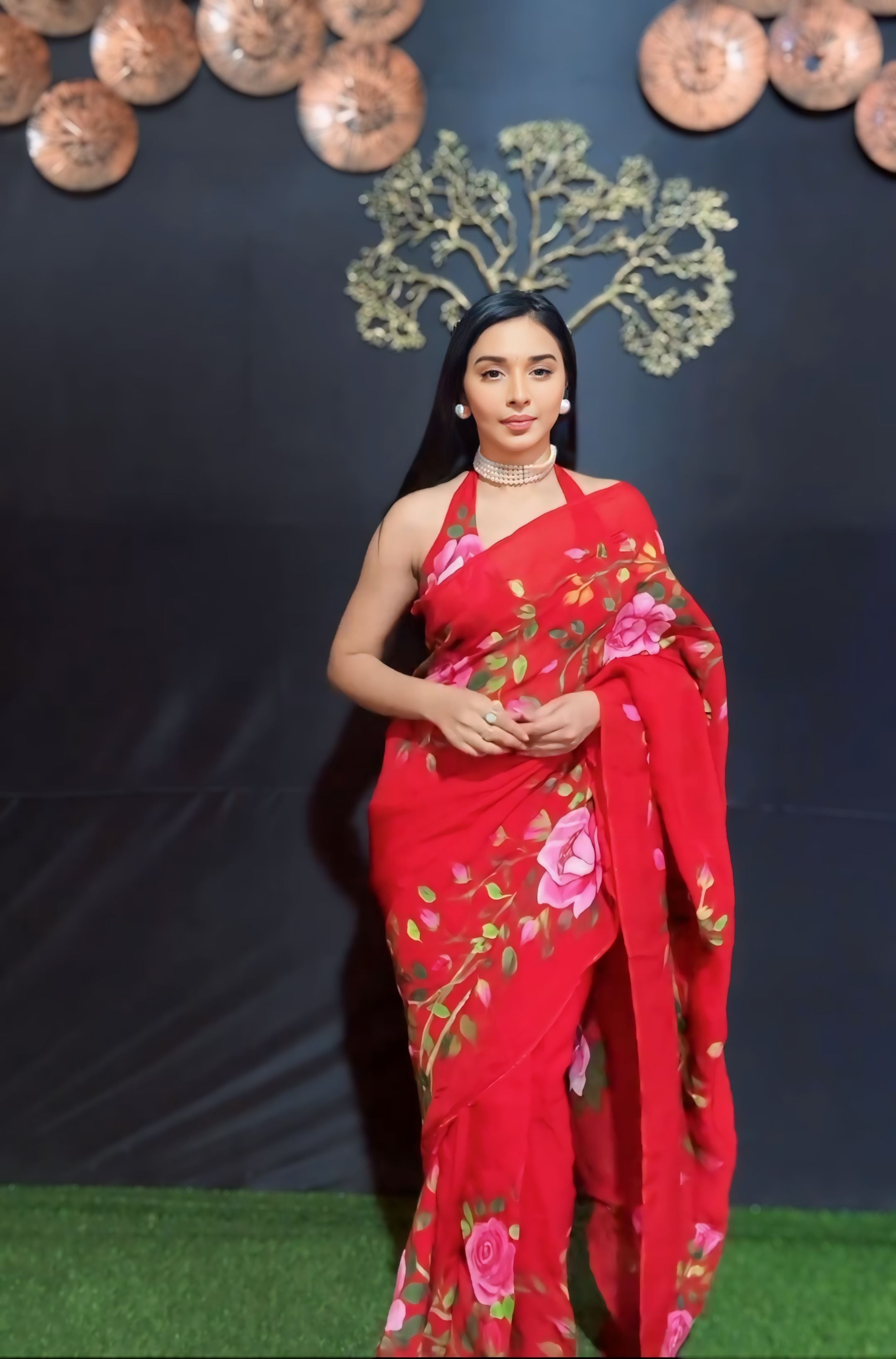 Red Floral Printed Ready-to-Wear Saree 279