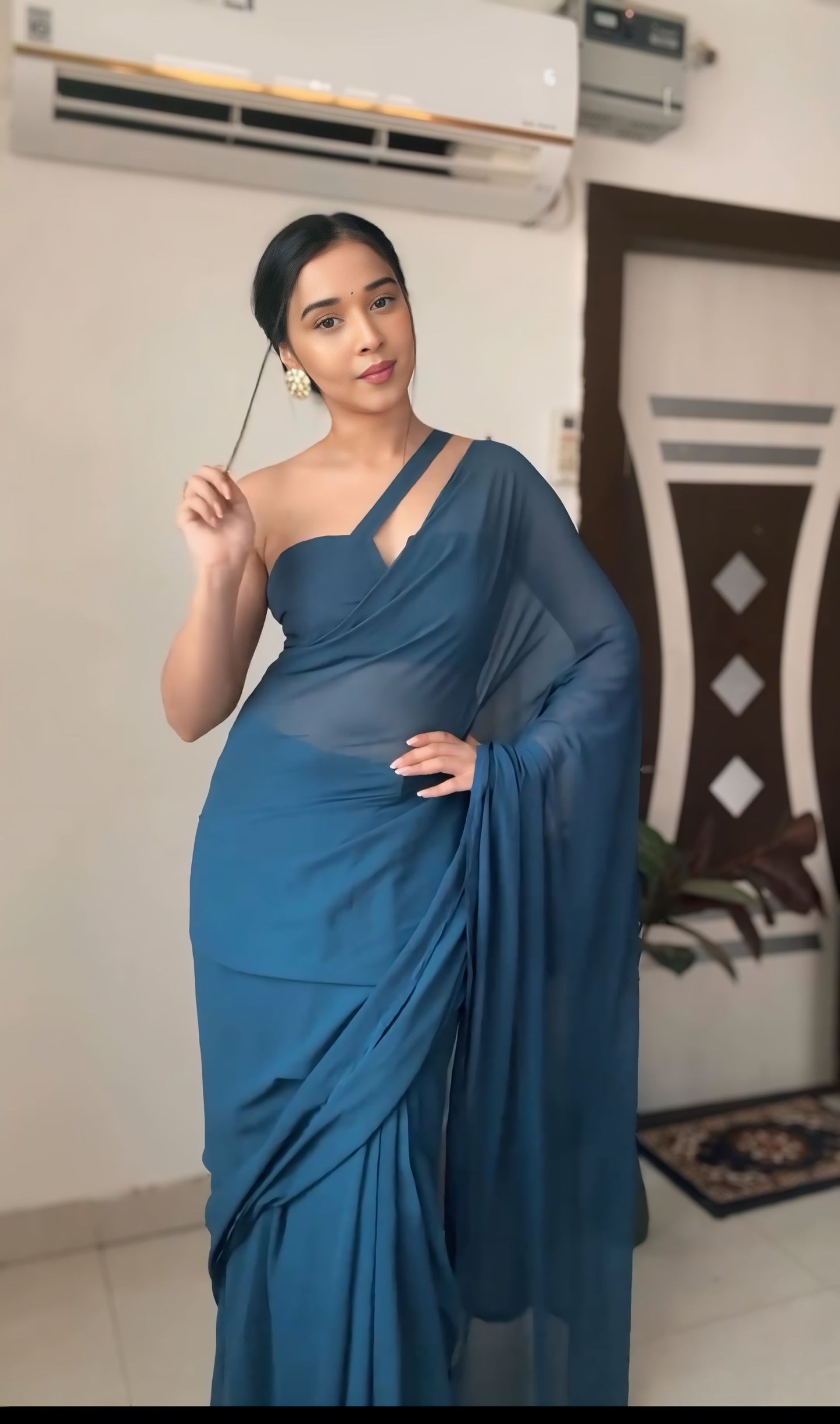 Blue plain Ready-to-Wear Saree 248
