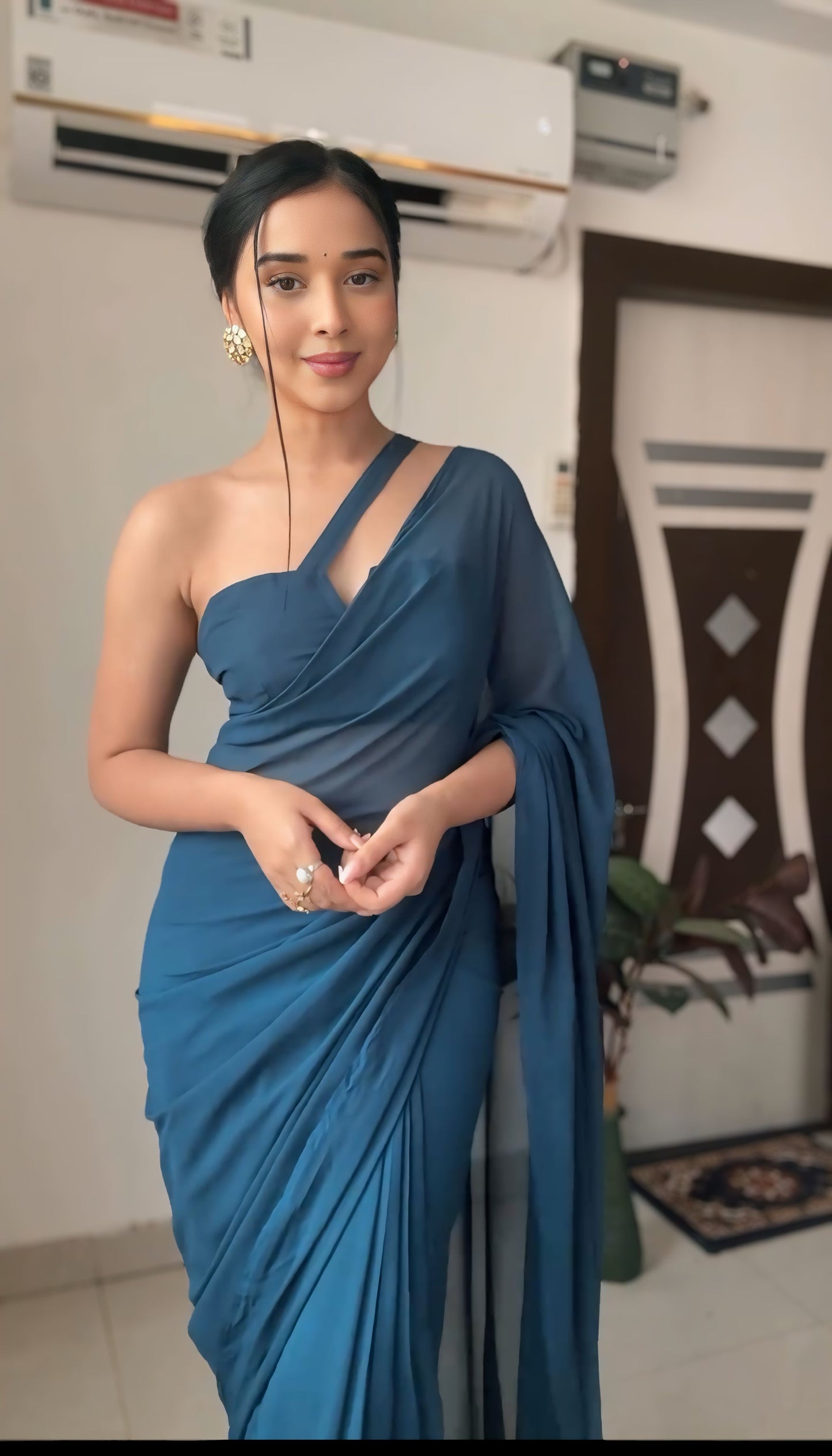Blue plain Ready-to-Wear Saree 248