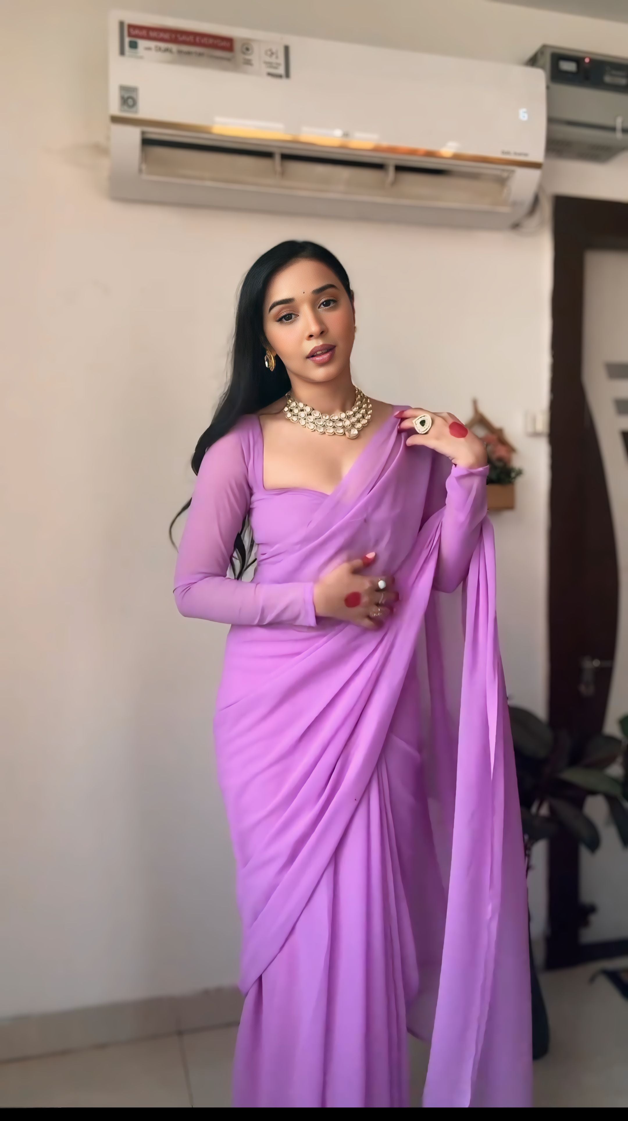Lavender plain Ready-to-Wear Saree 248