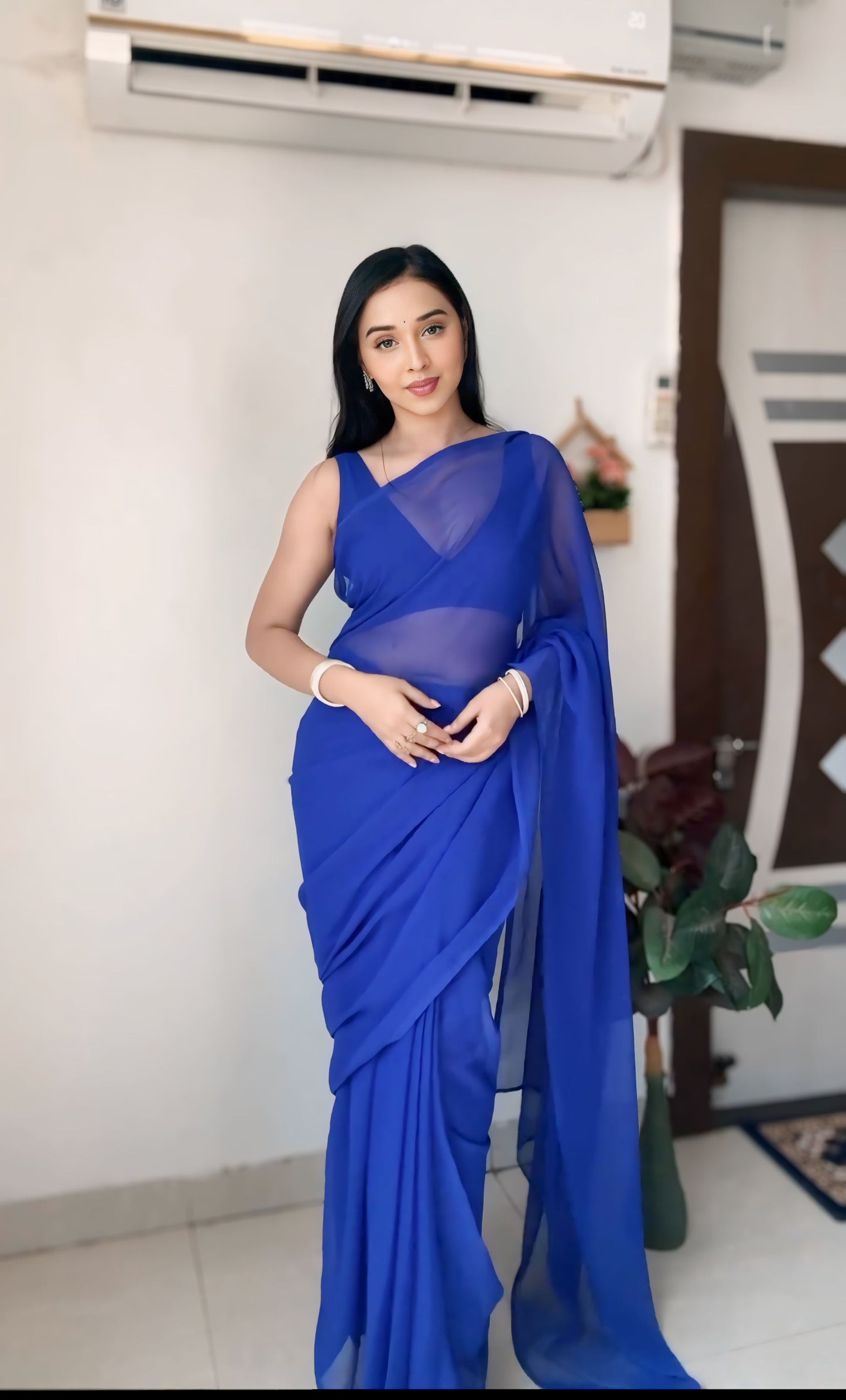 Royal Blue plain Ready-to-Wear Saree 248