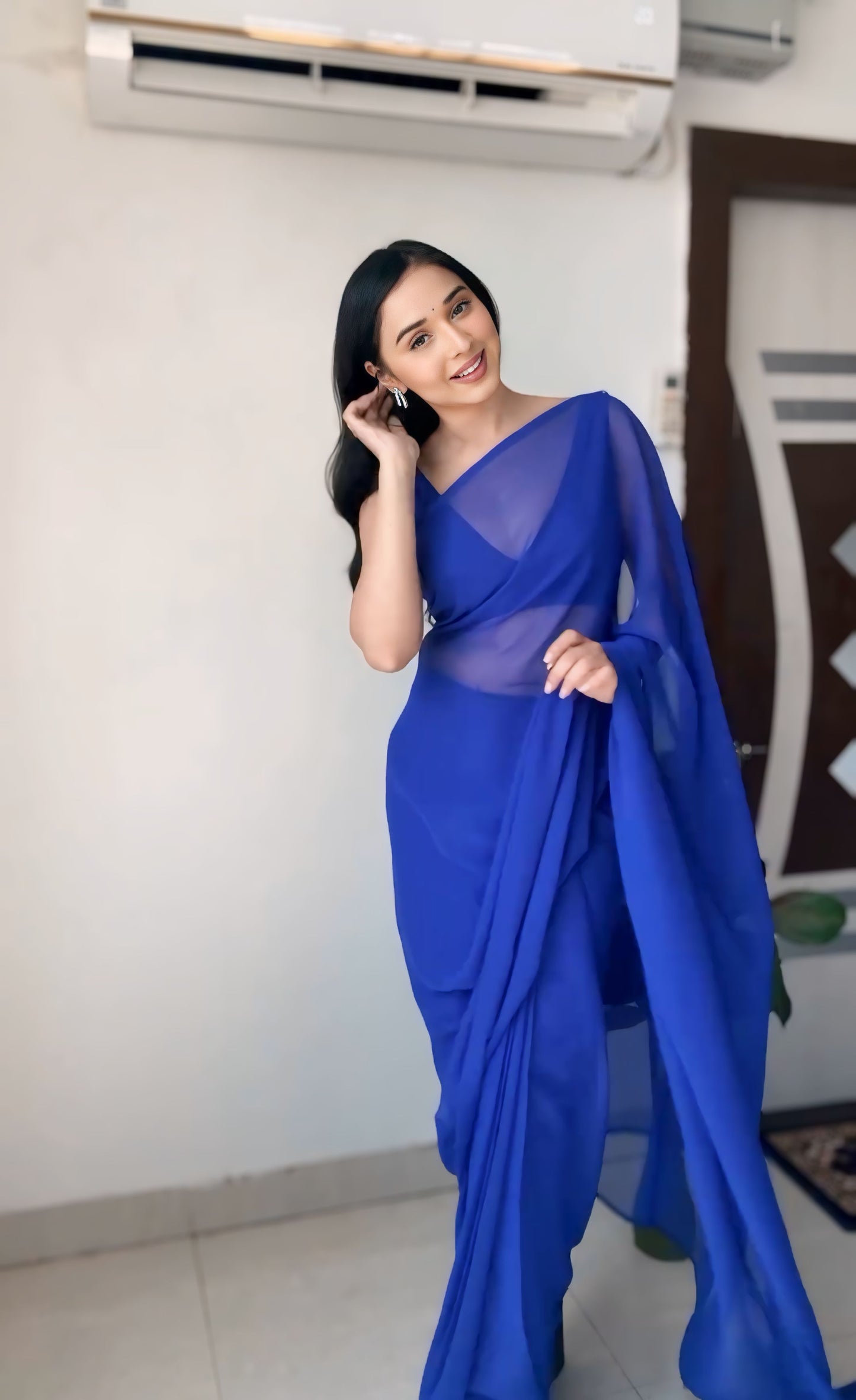 Royal Blue plain Ready-to-Wear Saree 248