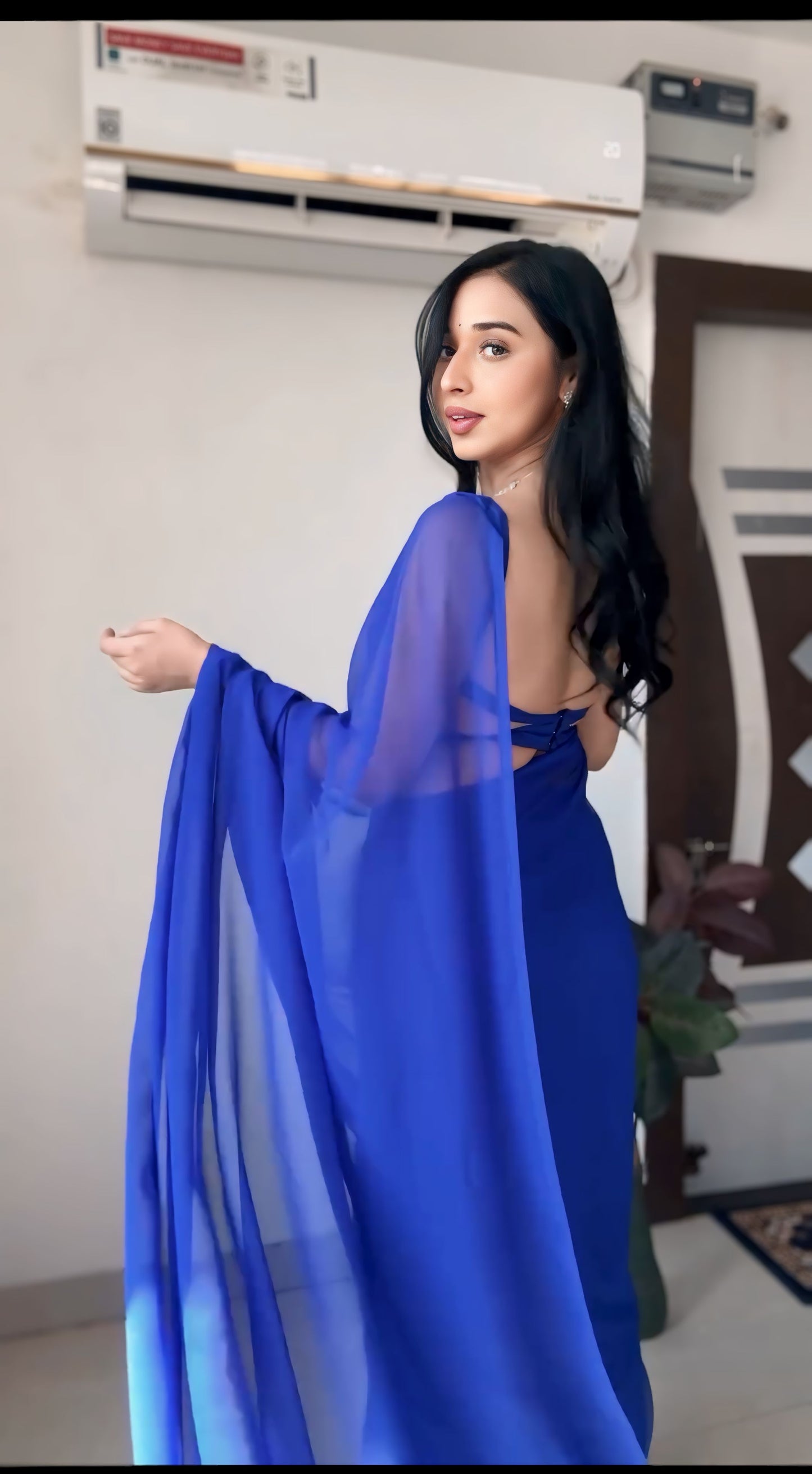 Royal Blue plain Ready-to-Wear Saree 248