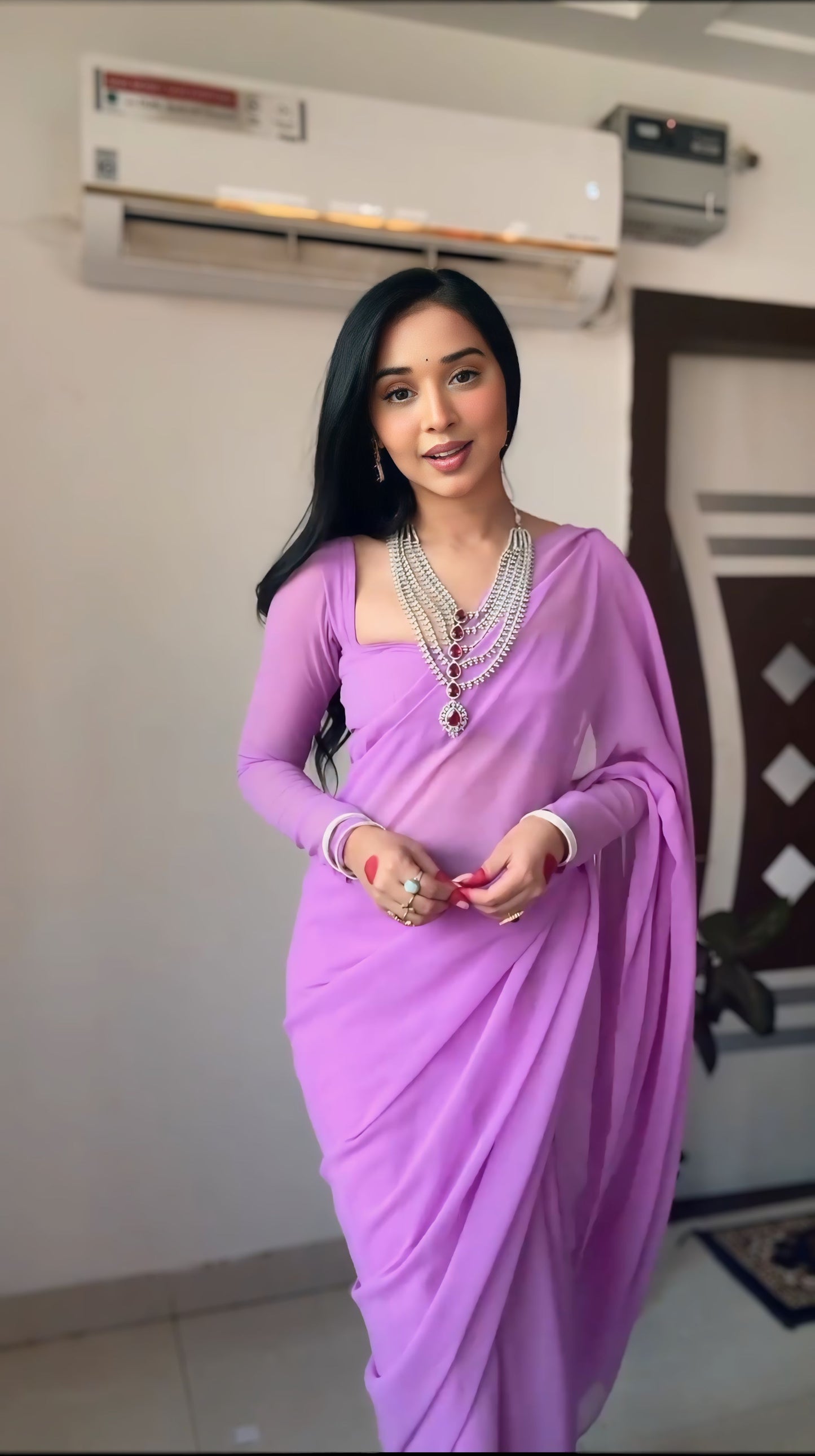 Lavender plain Ready-to-Wear Saree 248