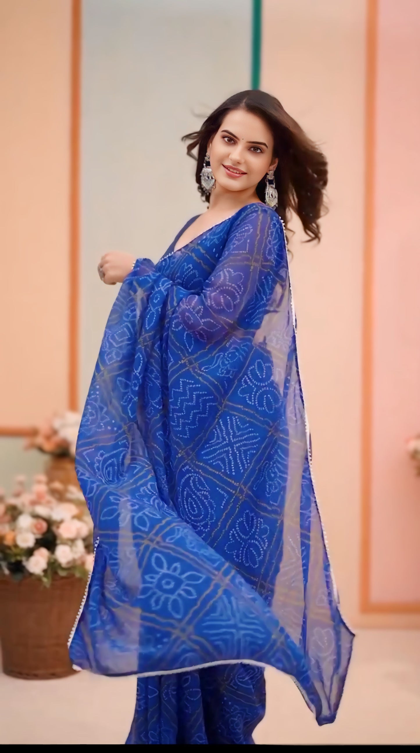 Blue Bandhani Saree Ready-to-Wear Saree 332