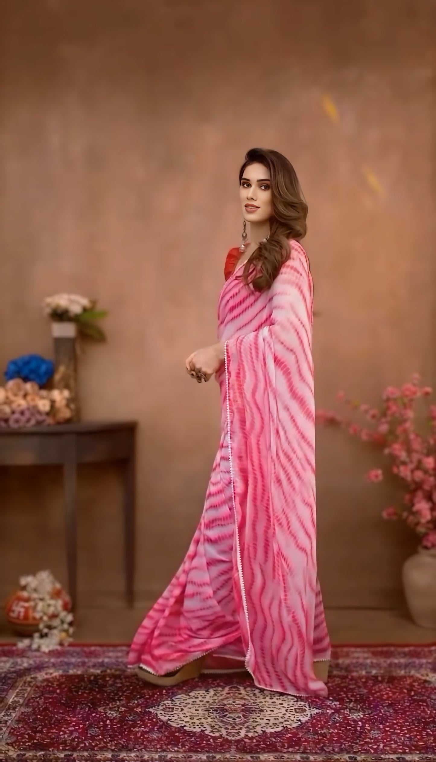 Pink Printed Printed Ready-to-Wear Saree 337-2
