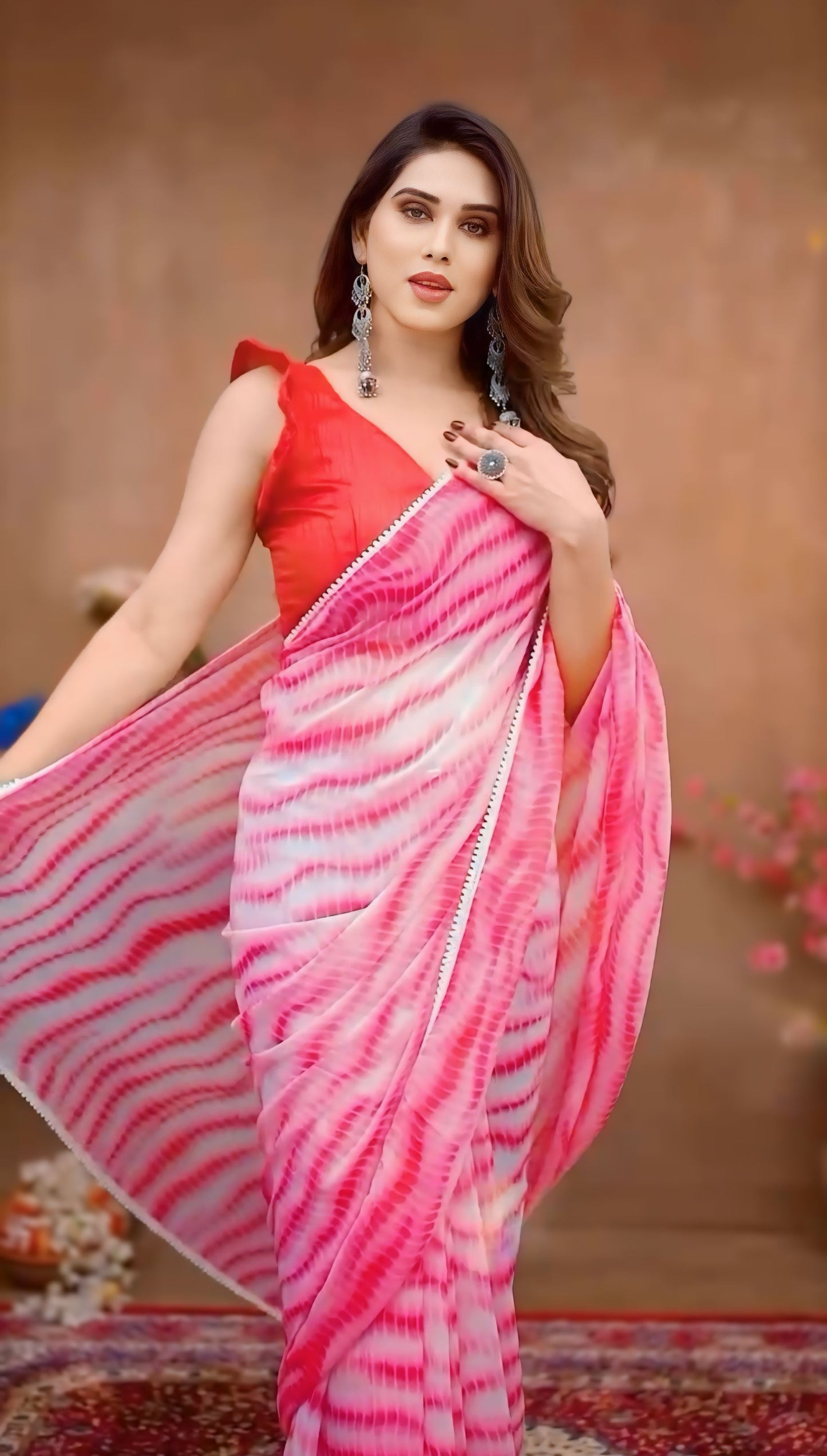 Pink Printed Printed Ready-to-Wear Saree 337-2