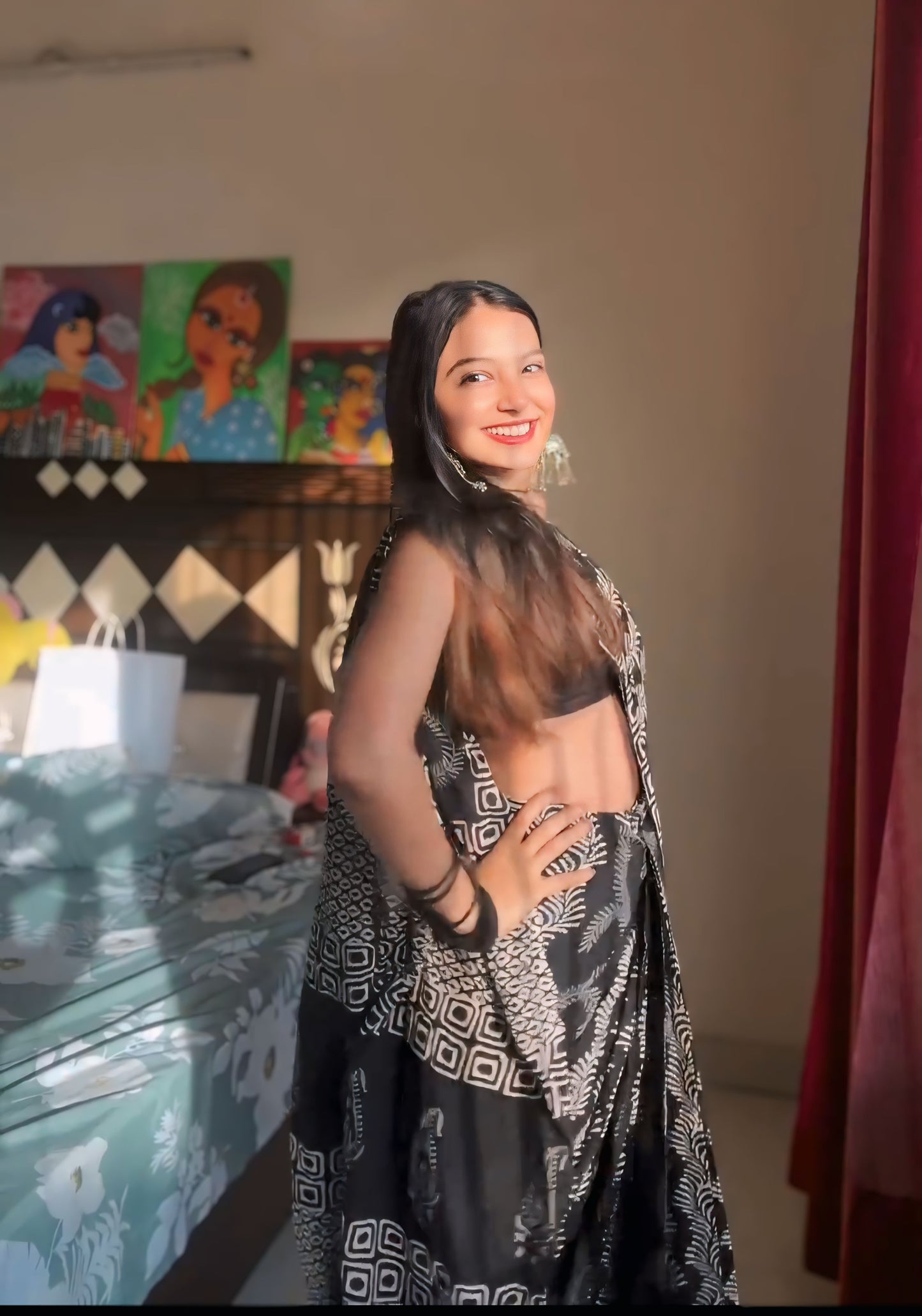 Black Cotton Ready-to-Wear Saree 350