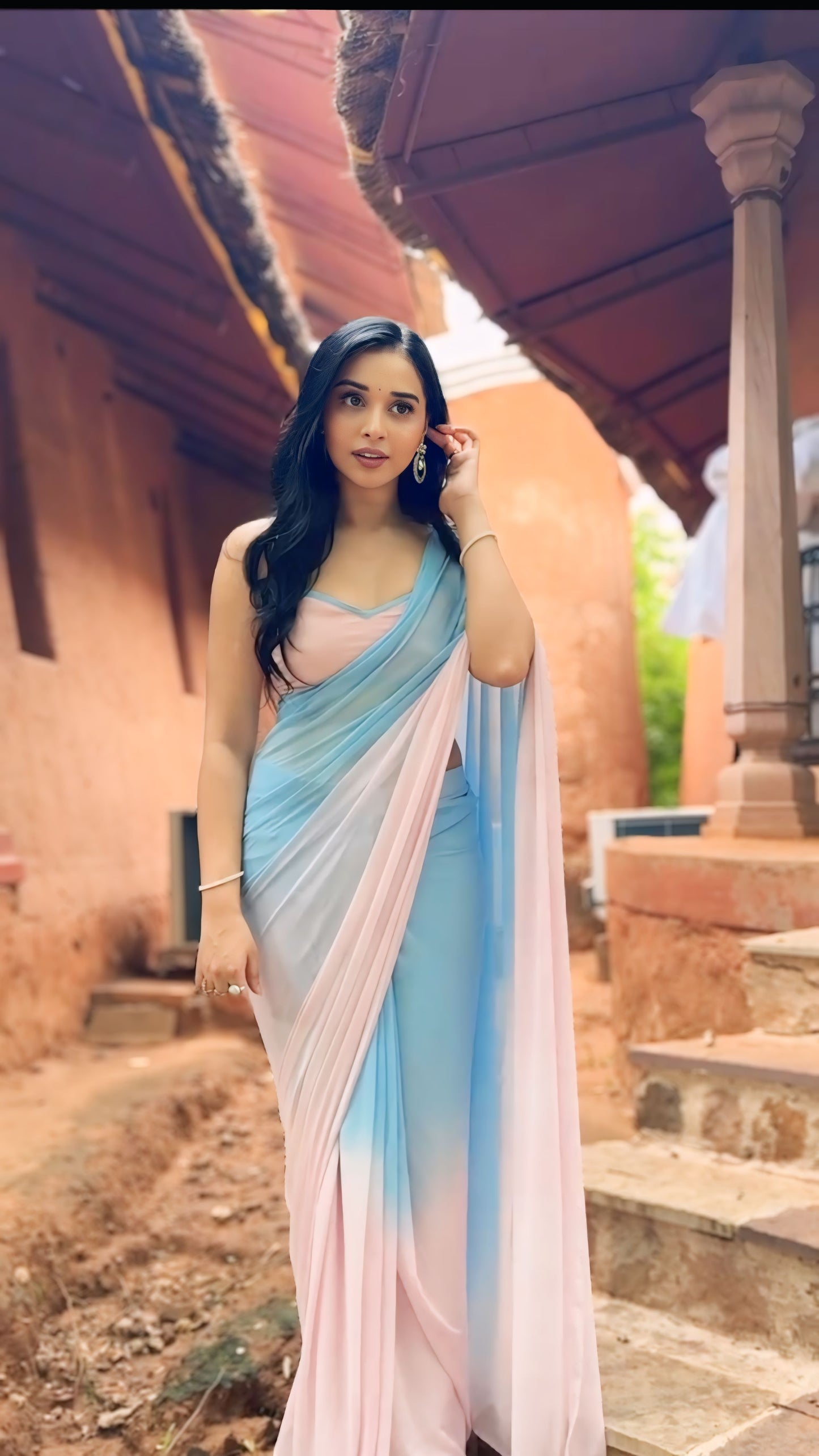 Pastel ombre georgette Ready-to-Wear Saree 351