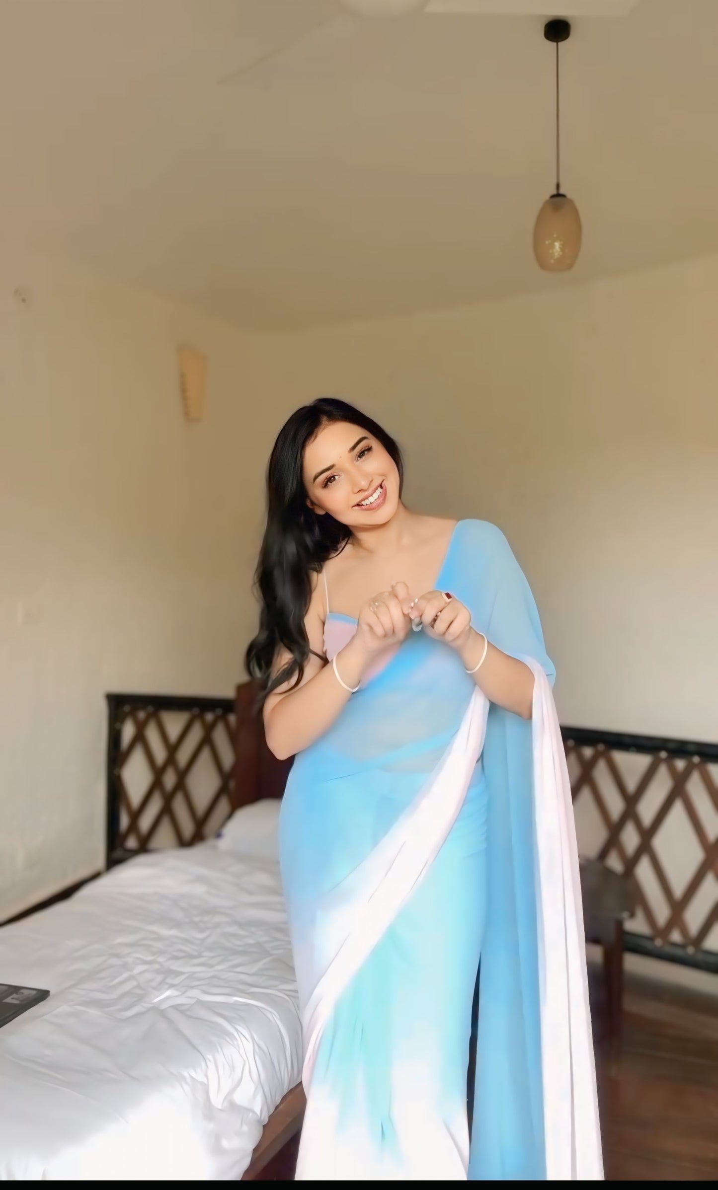 Pastel ombre georgette Ready-to-Wear Saree 351