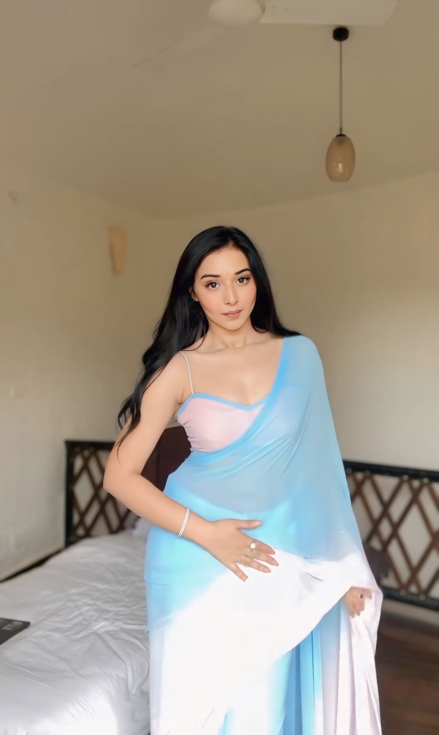 Pastel ombre georgette Ready-to-Wear Saree 351