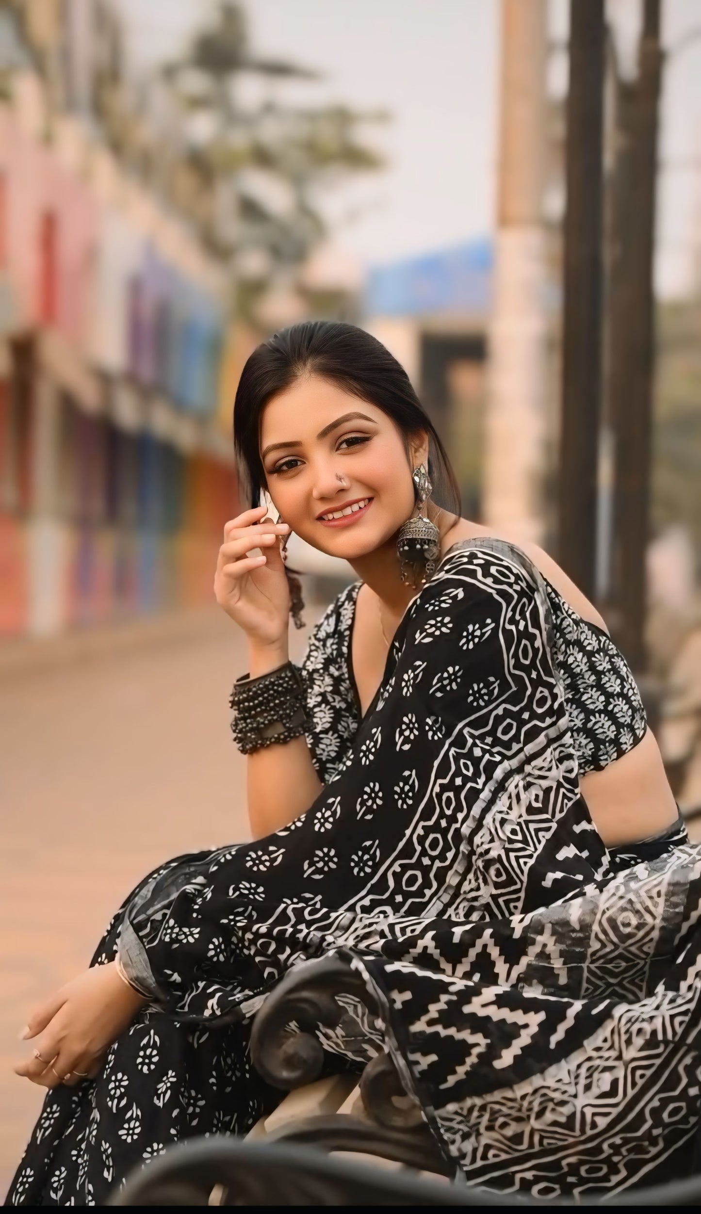 Black Cotton Ready-to-Wear Saree 369