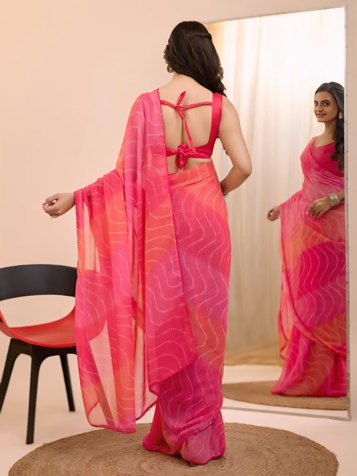 Pink  Printed Ready-to-Wear Saree  384