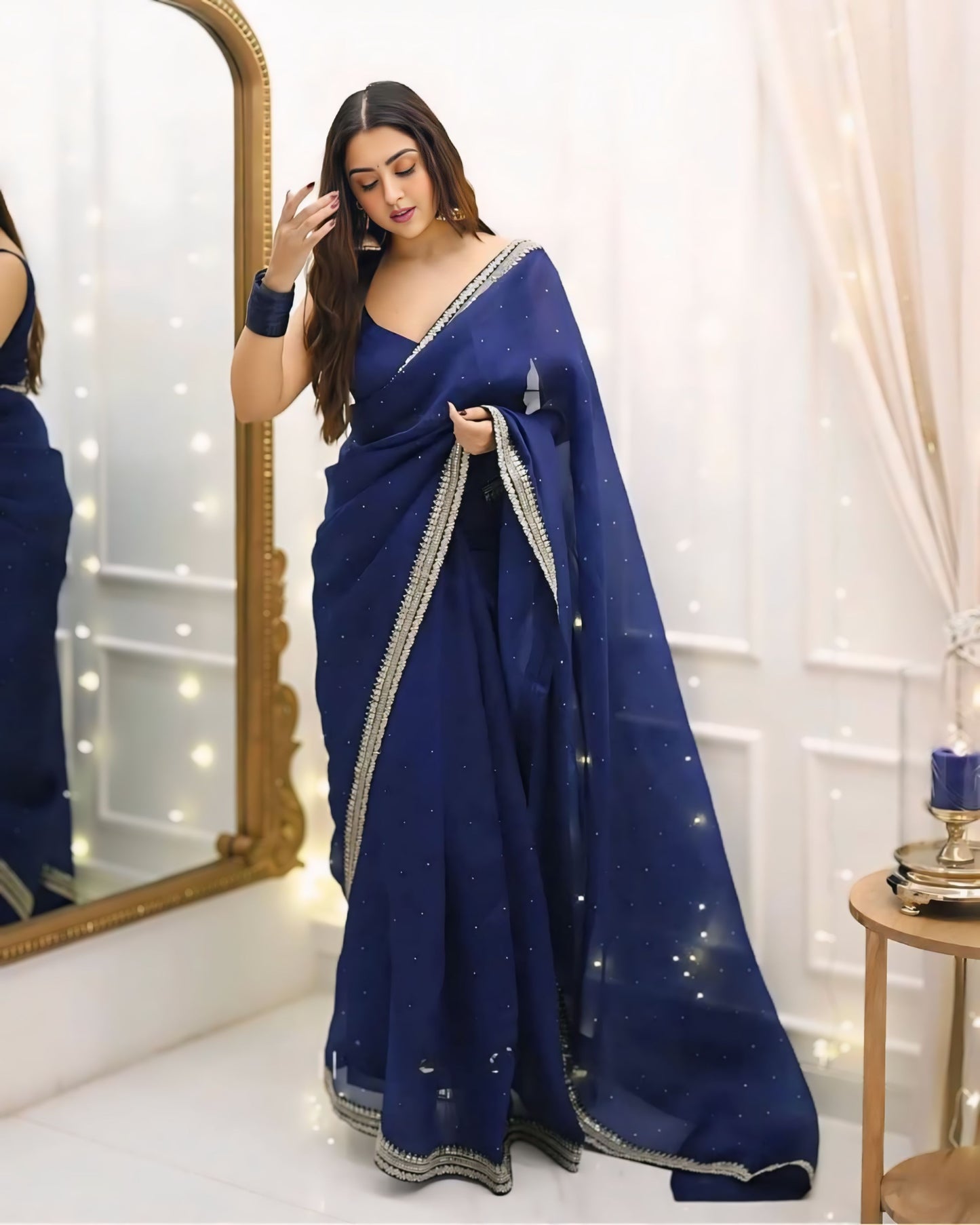 Blue Net Ready-to-Wear Saree 385