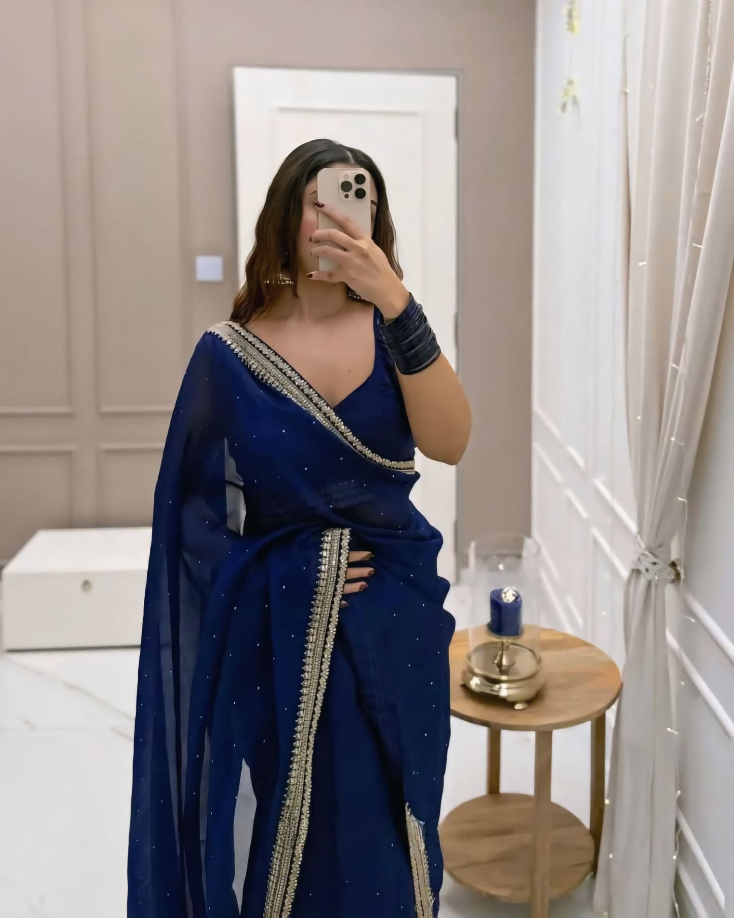 Blue Net Ready-to-Wear Saree 385