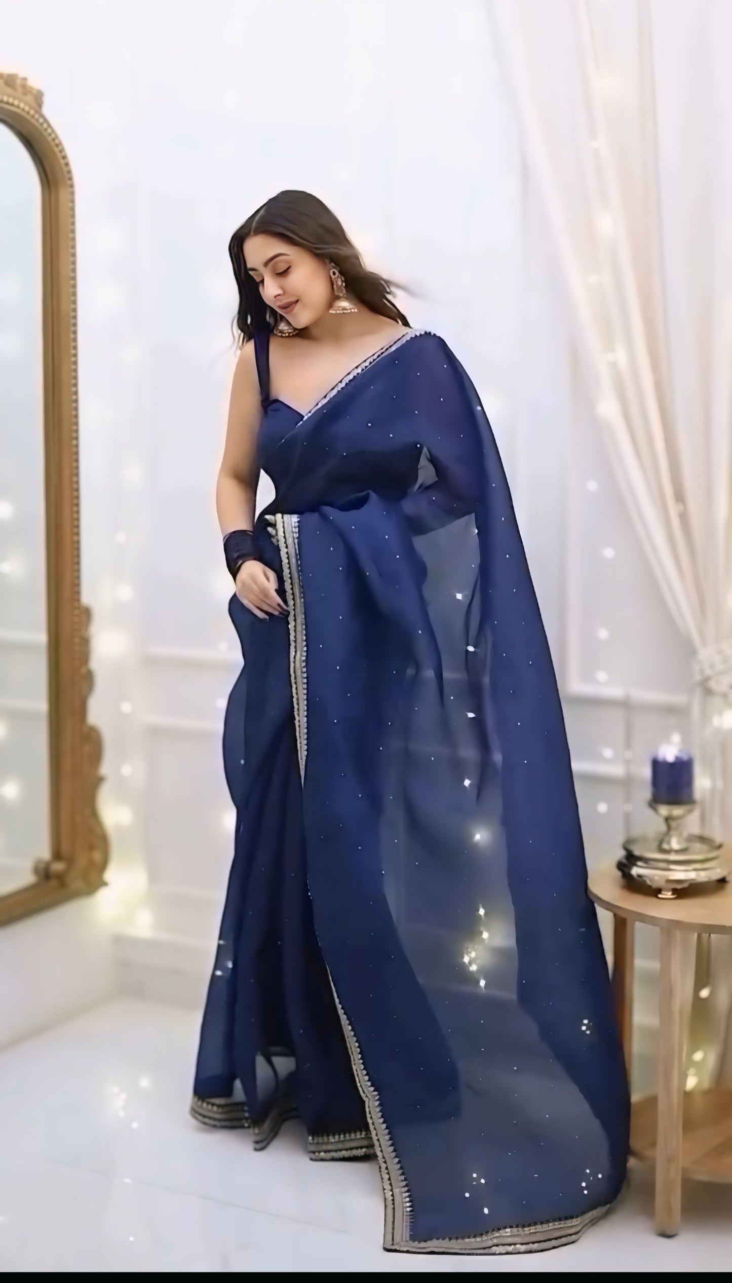 Blue Net Ready-to-Wear Saree 385