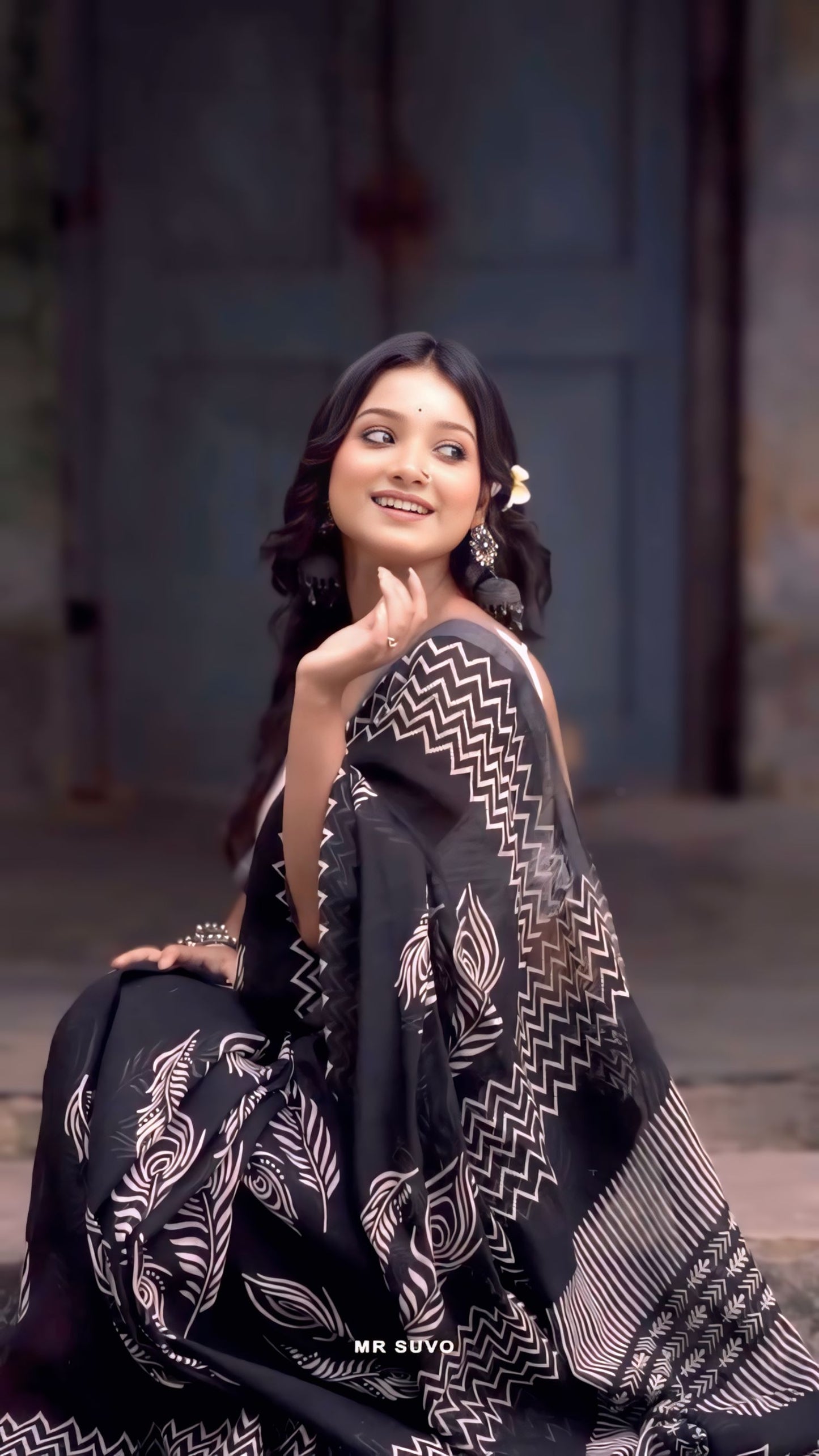 Black Cotton Ready-to-Wear Saree 391