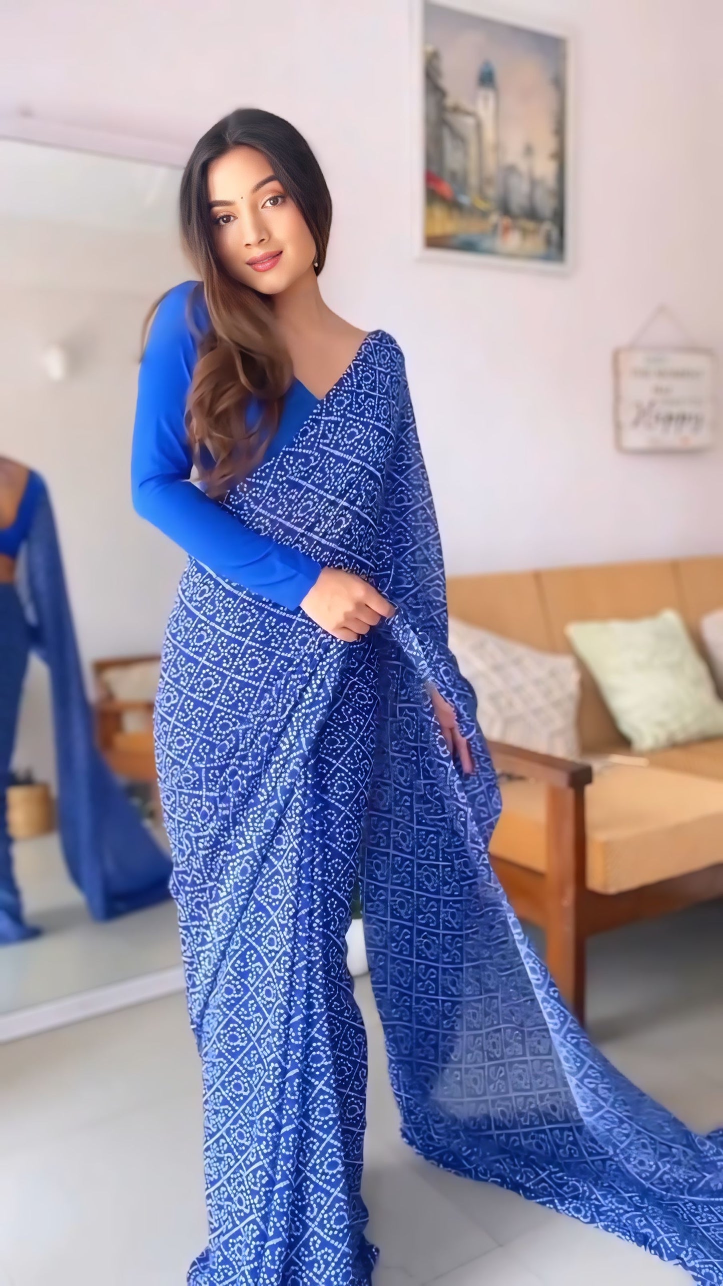 Blue Spark Bandhani Saree Ready-to-Wear Saree 412