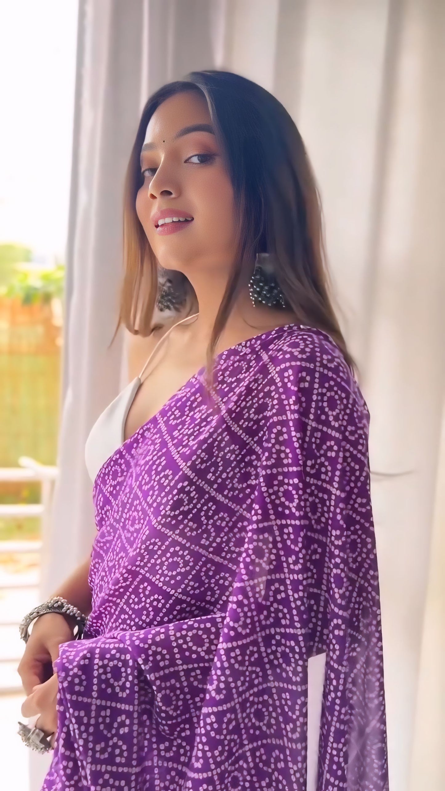 Lavender Spark Bandhani Saree Ready-to-Wear Saree 413