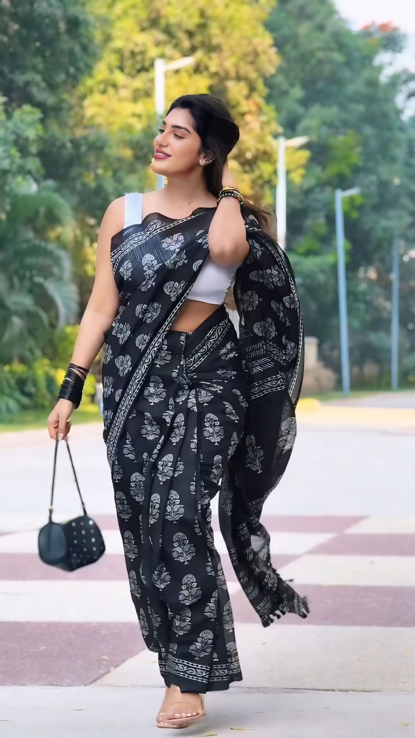 Black Cotton Ready-to-Wear Saree 432