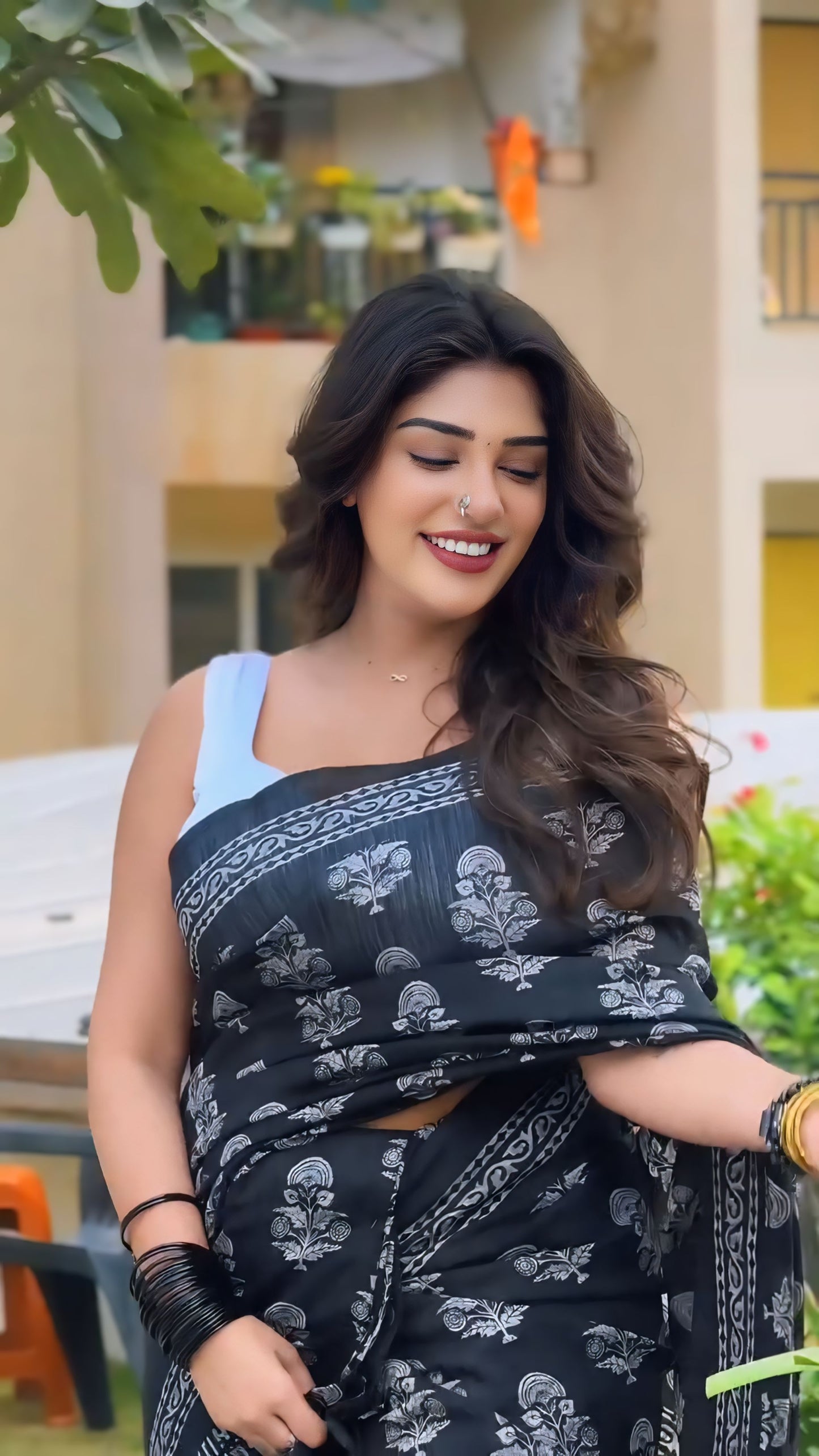 Black Cotton Ready-to-Wear Saree 432