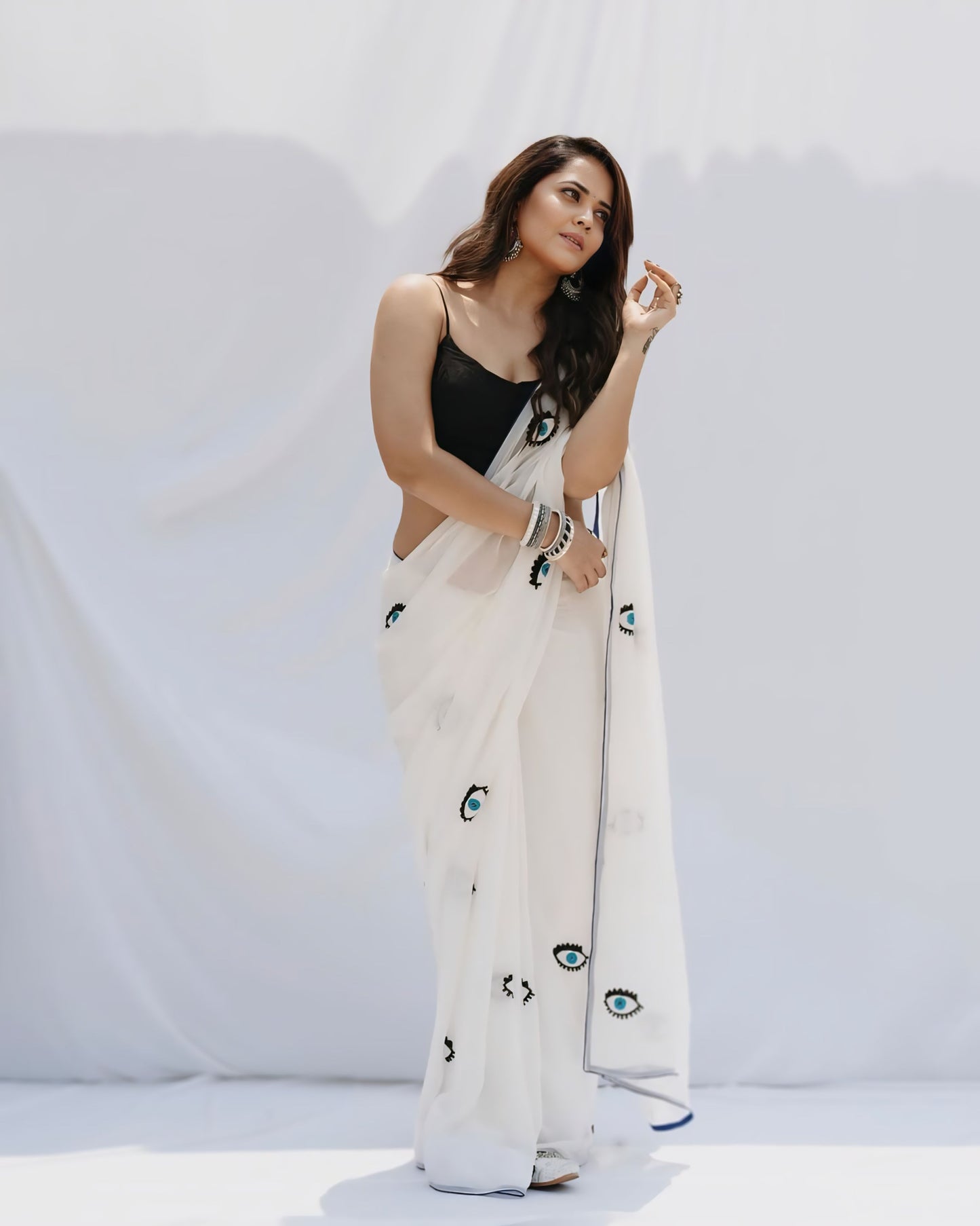 Evil Eye Printed Ready-to-Wear Saree - 435