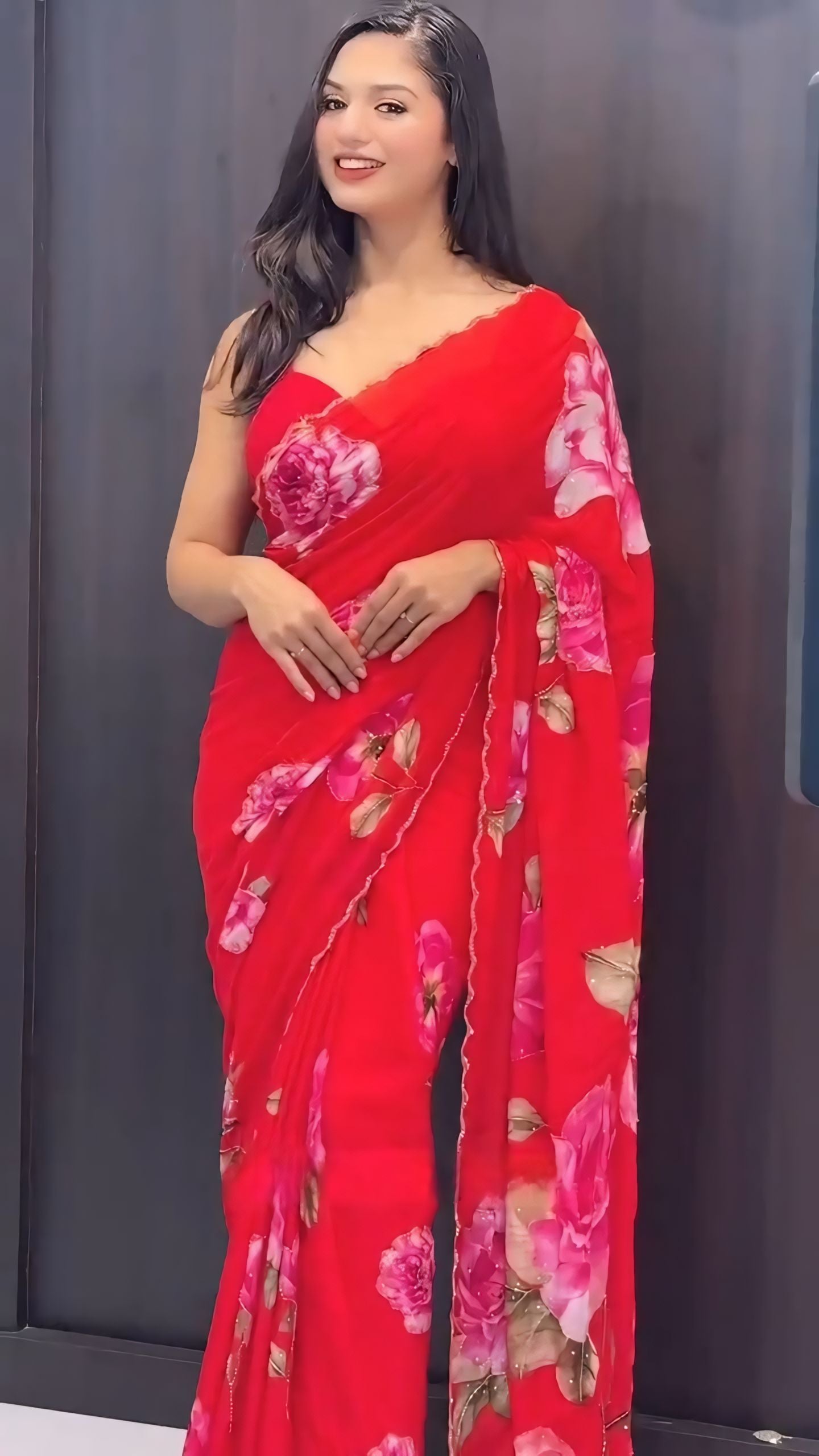 Red premium Ready-to-Wear Saree 436