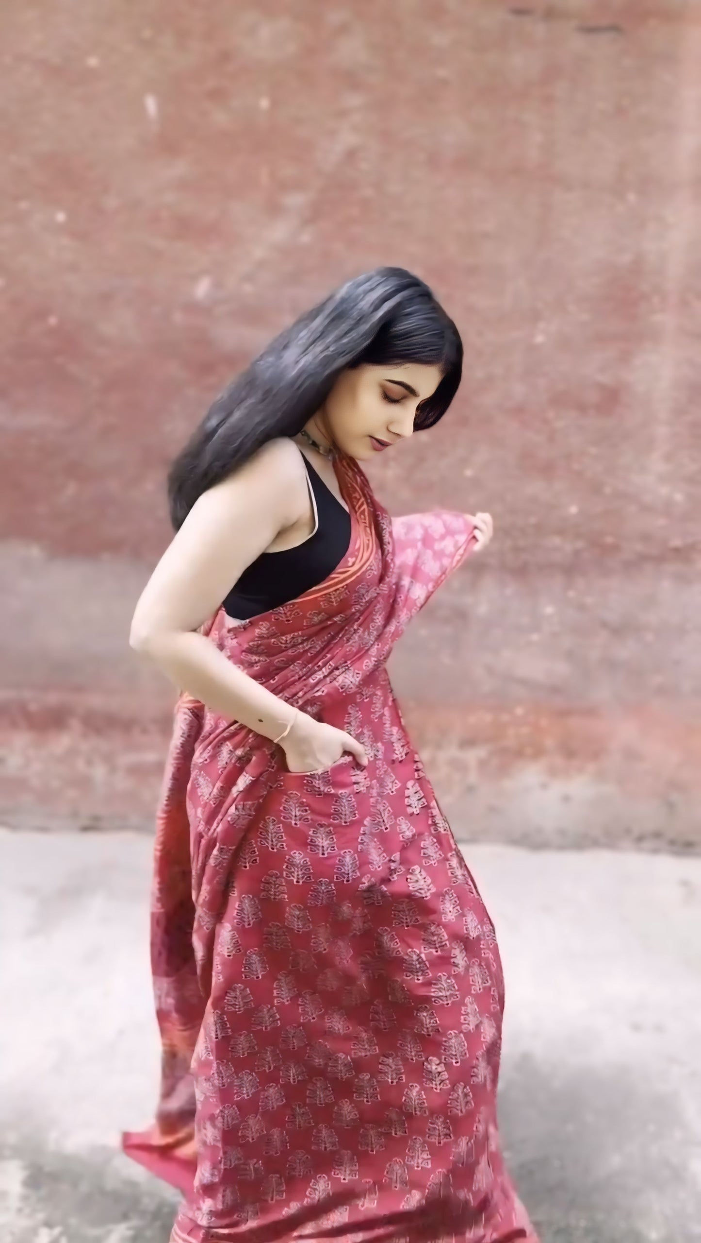 Red Cotton Ready-to-Wear Saree 454