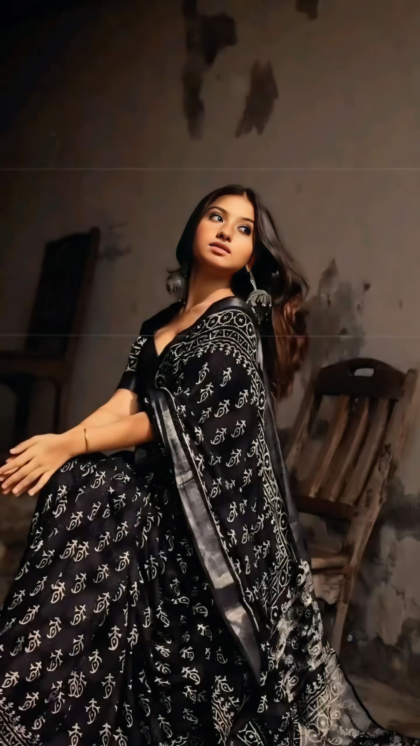 Black Cotton Ready-to-Wear Saree  468