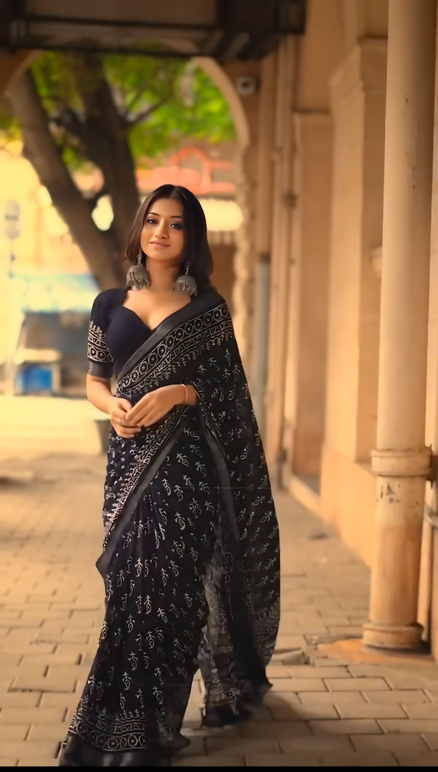 Black Cotton Ready-to-Wear Saree  468