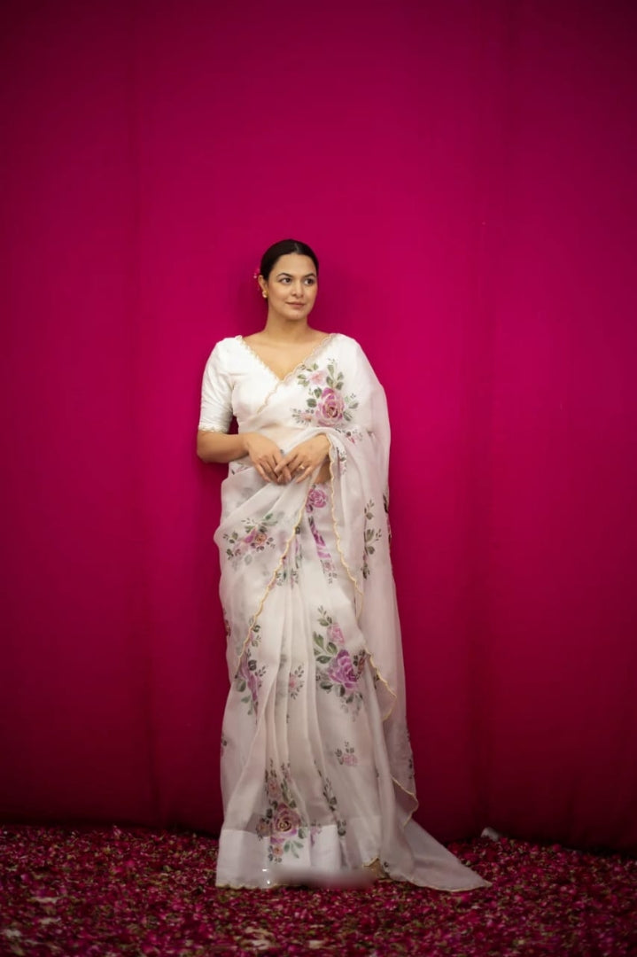 Off White Floral Premium Ready-to-Wear Saree 364