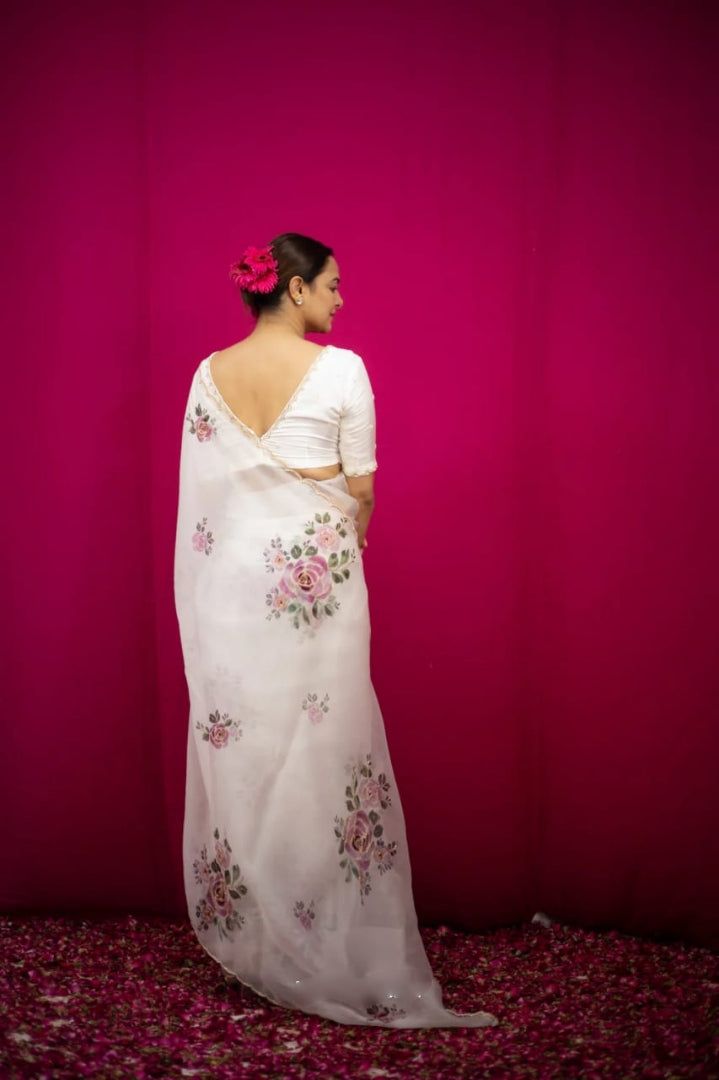 Off White Floral Premium Ready-to-Wear Saree 364