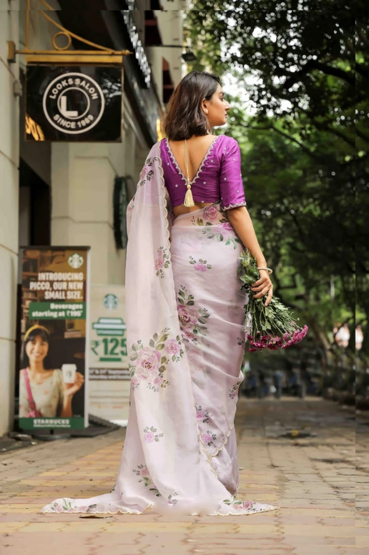 Off White Floral Premium Ready-to-Wear Saree 364
