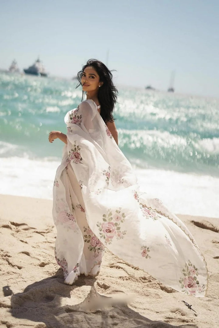 Off White Floral Premium Ready-to-Wear Saree 364