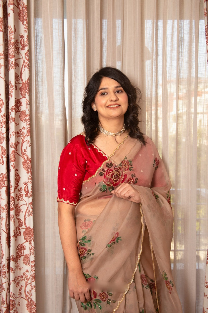 Beige Floral premium Ready-to-Wear Saree 364