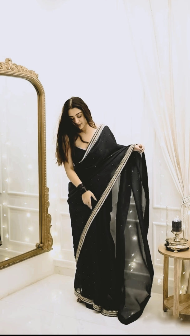 Black Net Ready-to-Wear Saree 385