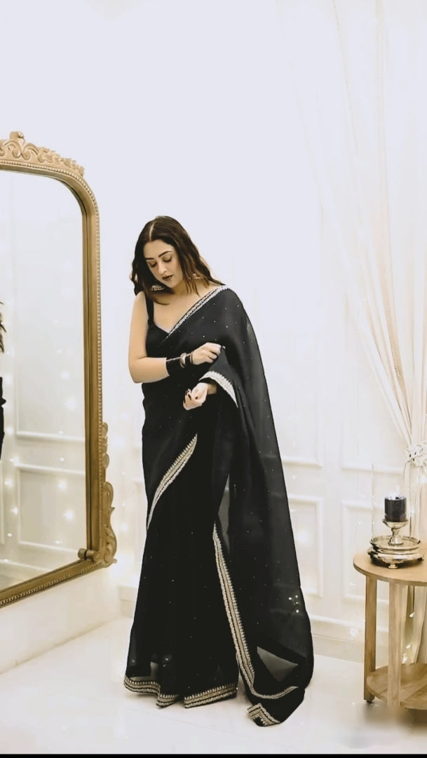 Black Net Ready-to-Wear Saree 385