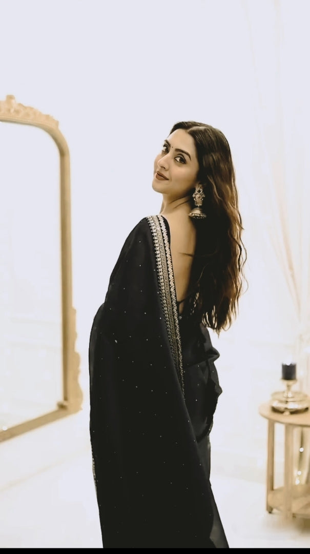 Black Net Ready-to-Wear Saree 385