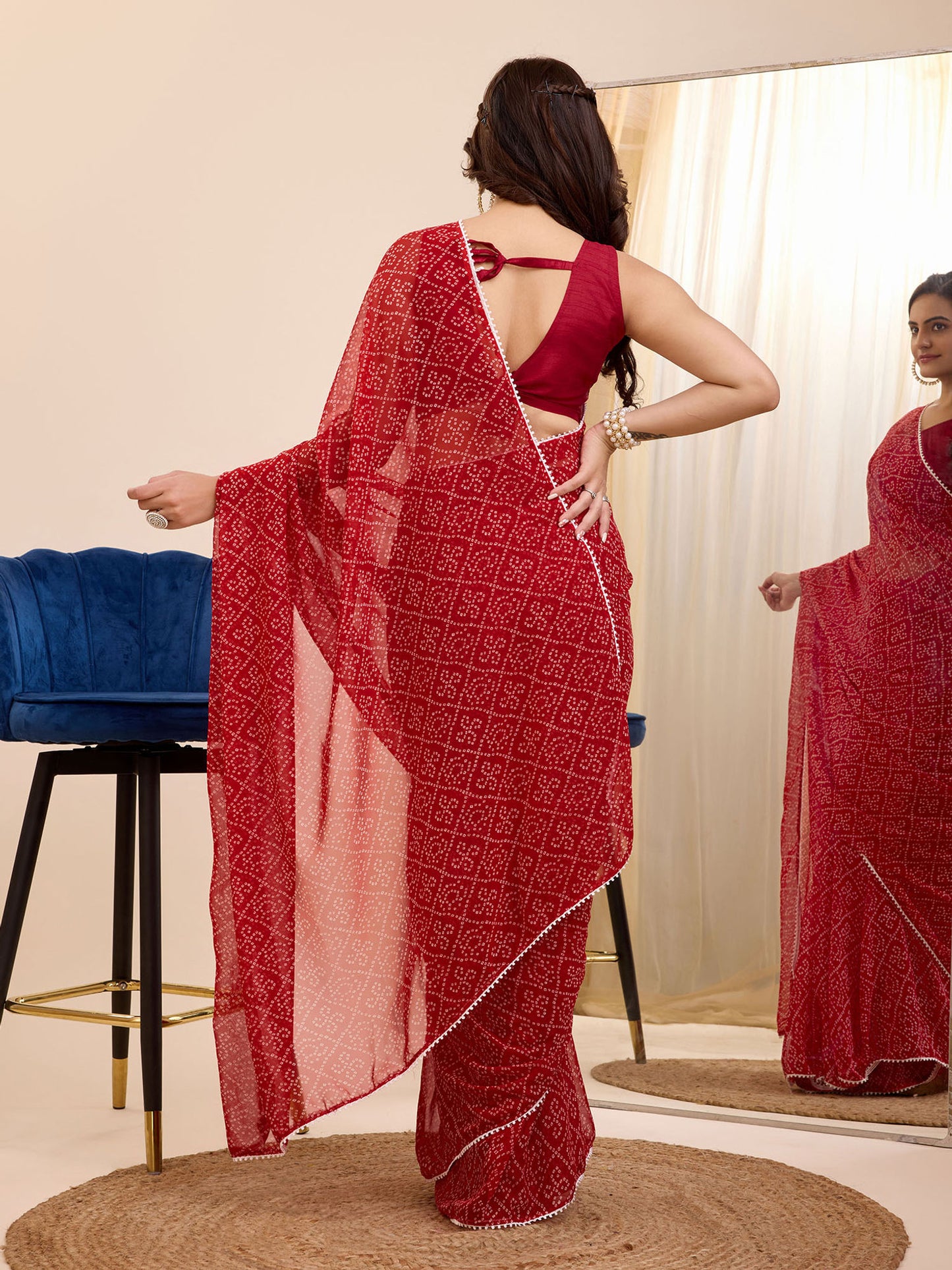 Red Bandhani Saree Ready-to-Wear Saree 392