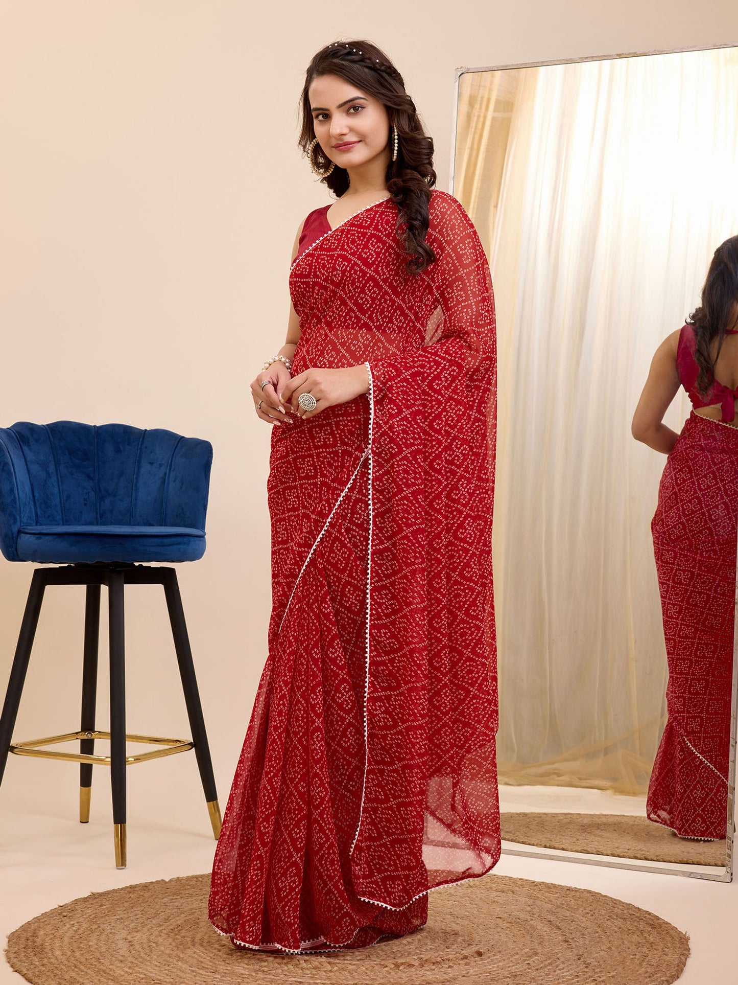 Red Bandhani Saree Ready-to-Wear Saree 392