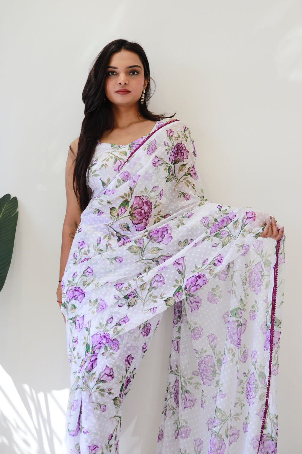 White Floral Printed Ready-to-Wear Saree  282-1