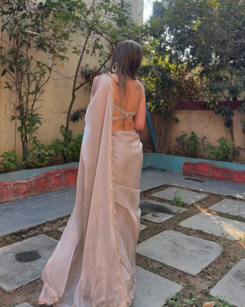 Beige premium Ready-to-Wear Saree 438