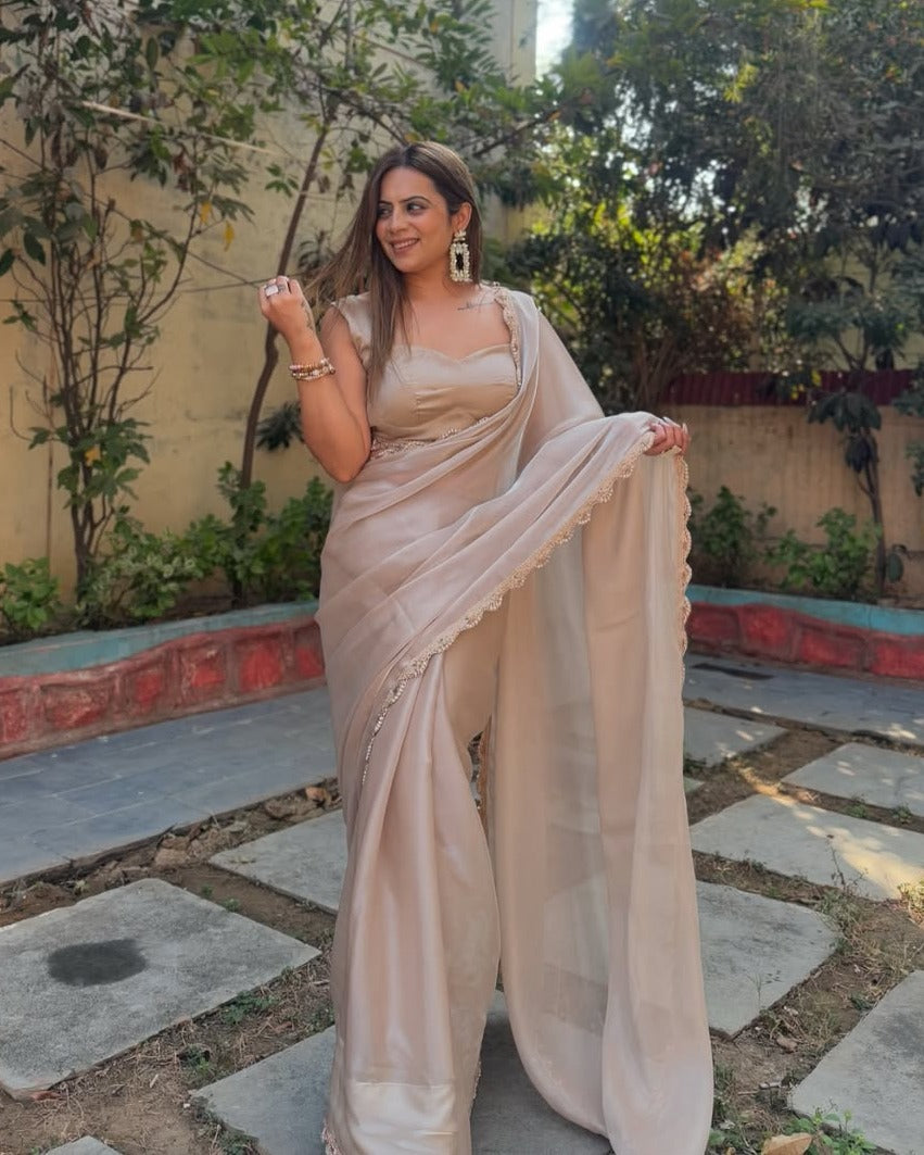 Beige premium Ready-to-Wear Saree 438