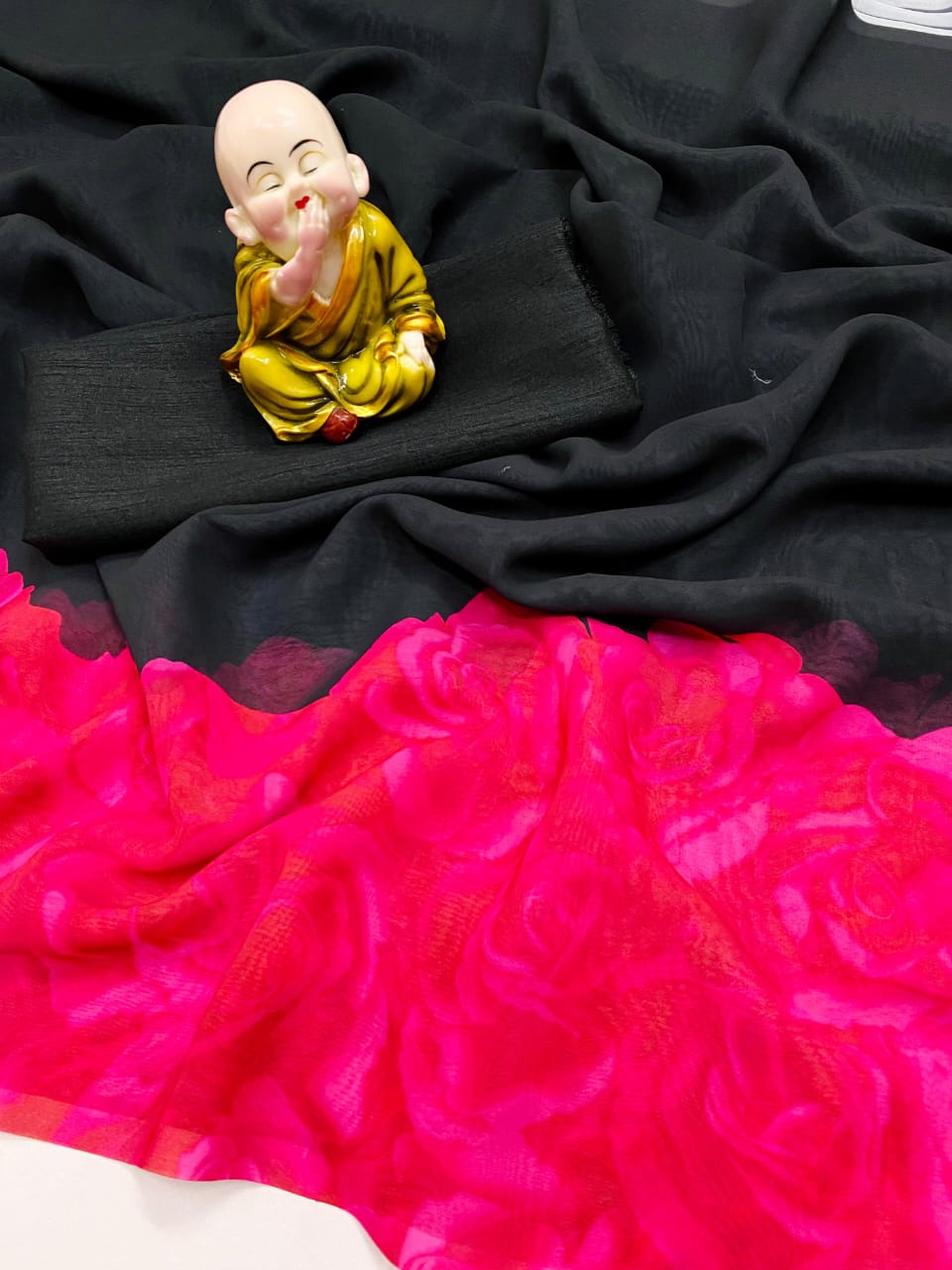 Black and Pink ombre georgette Ready-to-Wear Saree 306