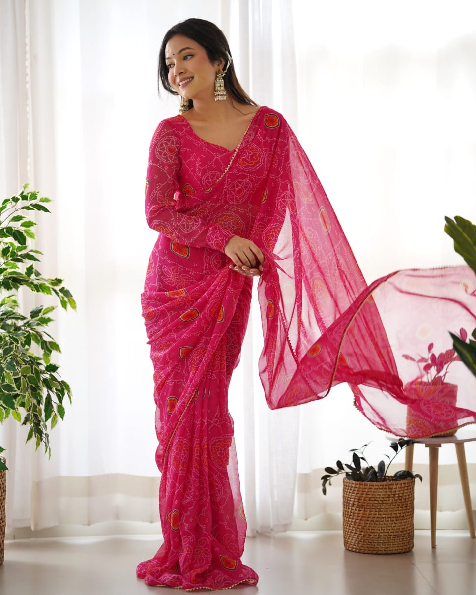 Red Bandhani Saree Ready-to-Wear Saree 333
